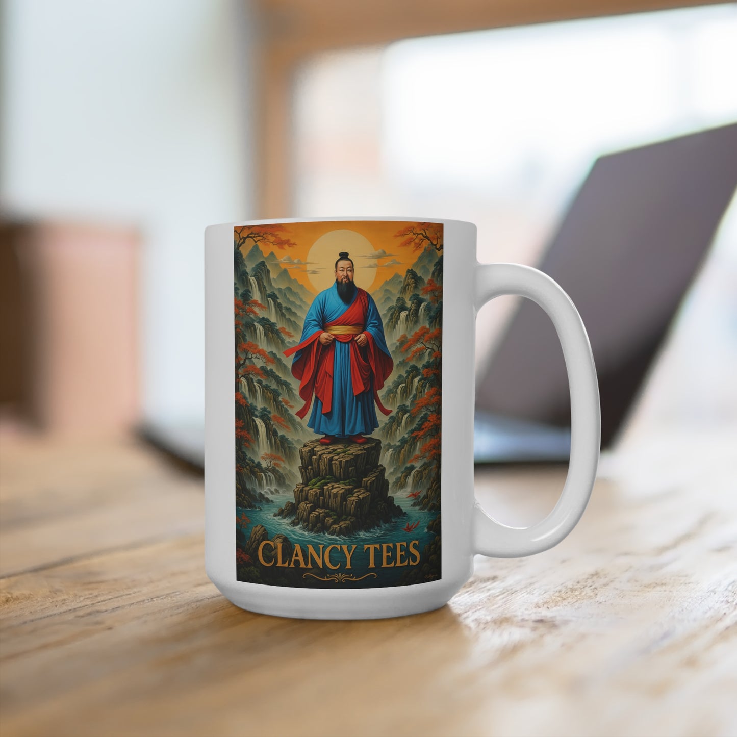 Ancient Wisdom Warrior Ceramic Mug Spiritual Samurai Artwork Coffee Cup Gift for History Lovers