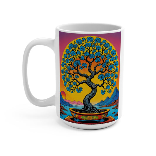 Bonsai Tree Of Life Ceramic Mug Mystical Nature Artwork Vibrant Sunset Zen Coffee Cup