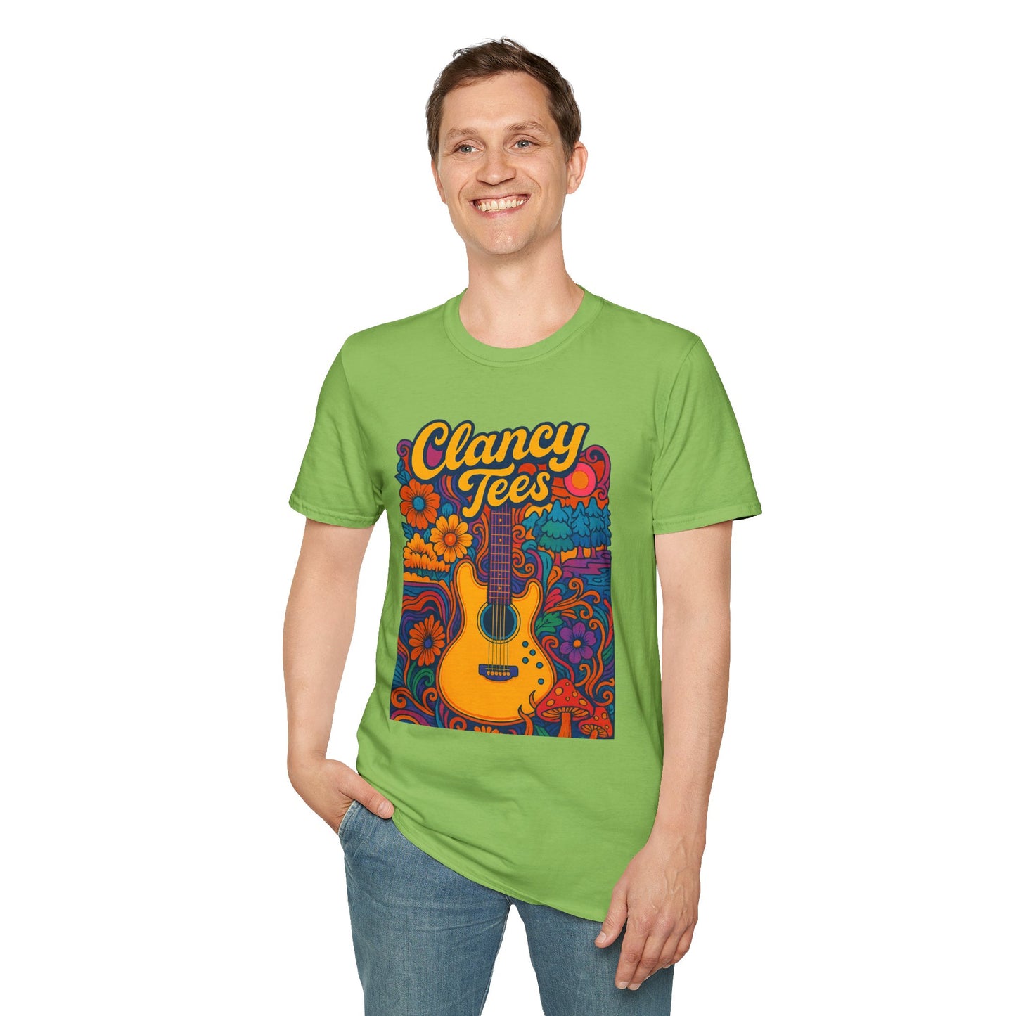 Retro Guitar Graphic T-Shirt for Music Lovers, Vintage Style Tee, Unisex Design, Ideal for Festivals and Gifts, Clancy Tees