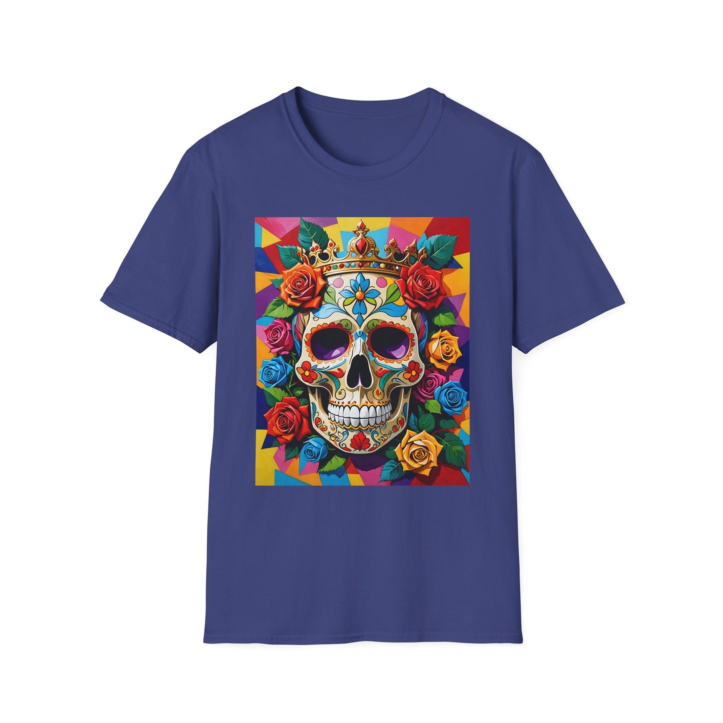 Royal Skull and Roses Shirt – Colorful Crowned Skull Tee – Gift for Halloween Fans, Tattoo Art Collectors, and Bold Fashion Enthusiasts