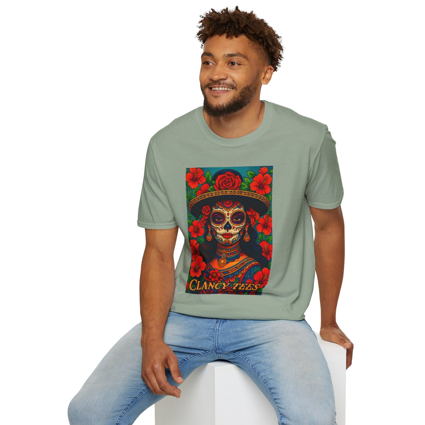 Colorful Sugar Skull T-Shirt, Day of the Dead Tee, Unique Graphic Shirt, Festival Apparel, Gift for Halloween, Unisex Softstyle Tee