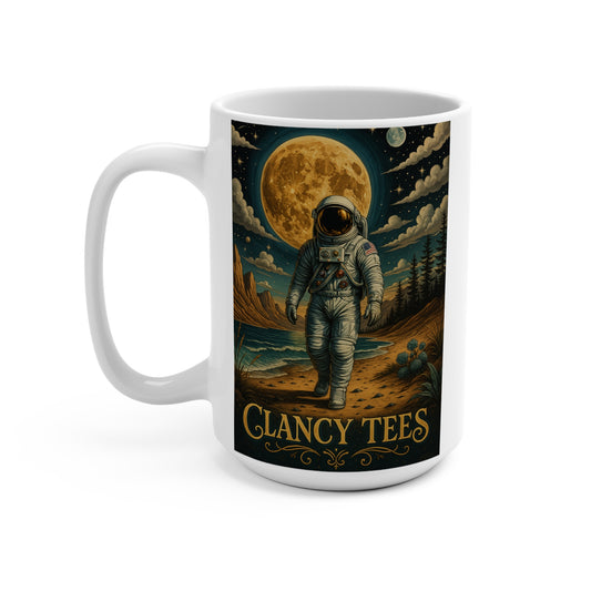 Moonwalker Astronaut Mug Cosmic Space Artwork Ceramic Coffee Cup Gift for Sci Fi Fans