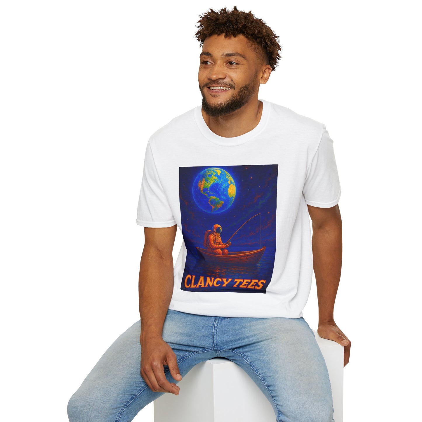 Space Fisherman Graphic T-Shirt, Chill Vibes Tee, Eco-Friendly Gift, Outdoor Enthusiast Apparel, Perfect for Holidays & Summer