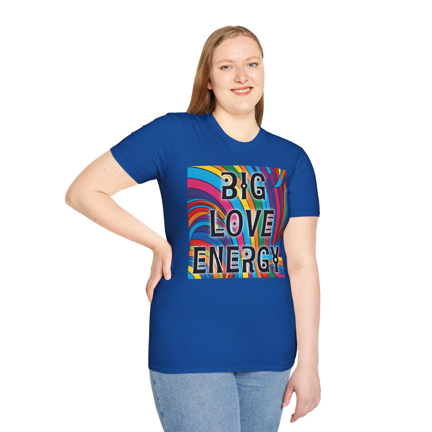 Big Love Energy Shirt – Colorful Retro Pride Rainbow Tee with Bold Positive Message – Gift for Optimists, LGBTQ Friends, and Love-First People