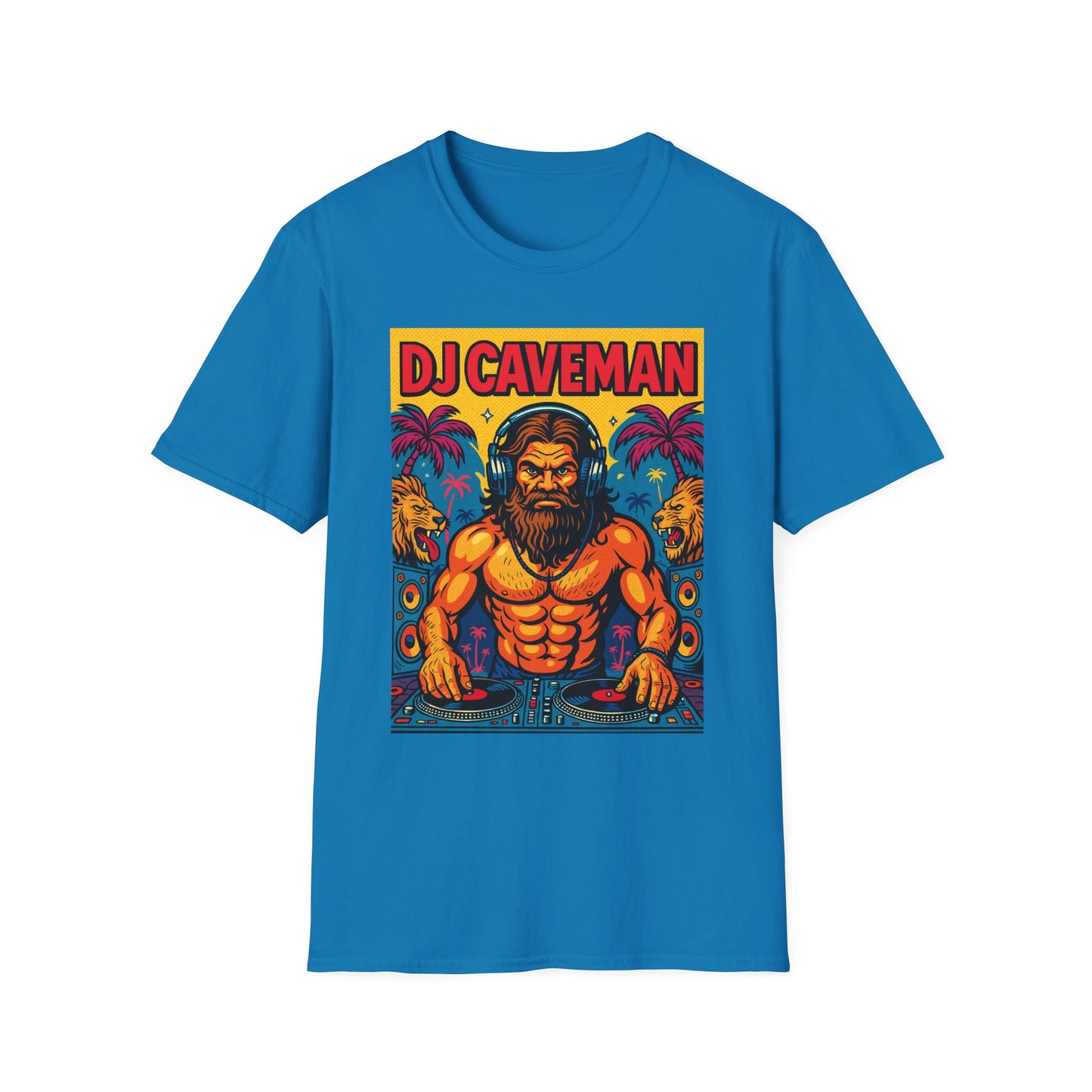 DJ Caveman T-Shirt Funny Rave Party Tee | Prehistoric Clubbing Shirt for Music Lovers | Gift for DJs and EDM Fans | Caveman Aesthetic Shirt