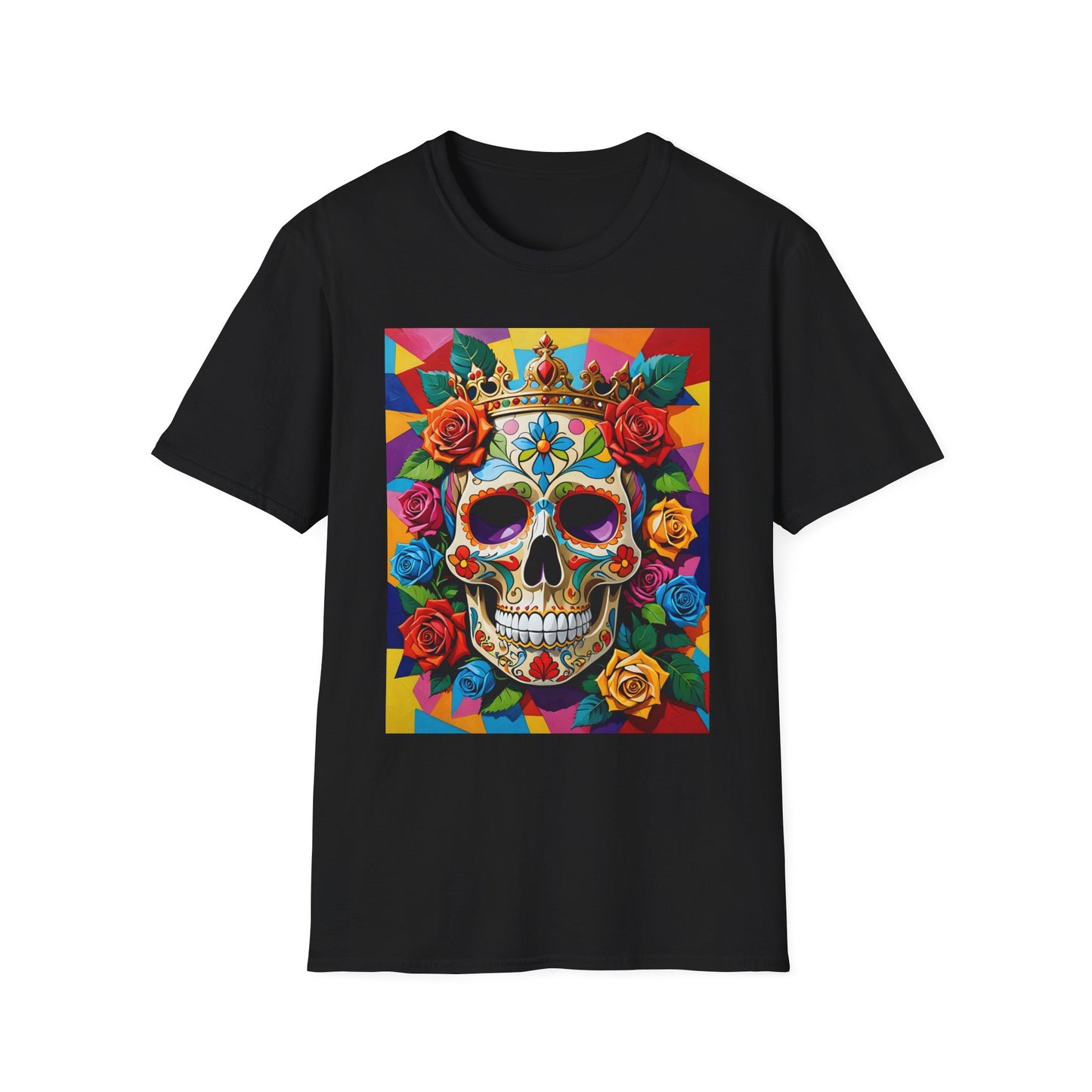 Royal Skull and Roses Shirt – Colorful Crowned Skull Tee – Gift for Halloween Fans, Tattoo Art Collectors, and Bold Fashion Enthusiasts
