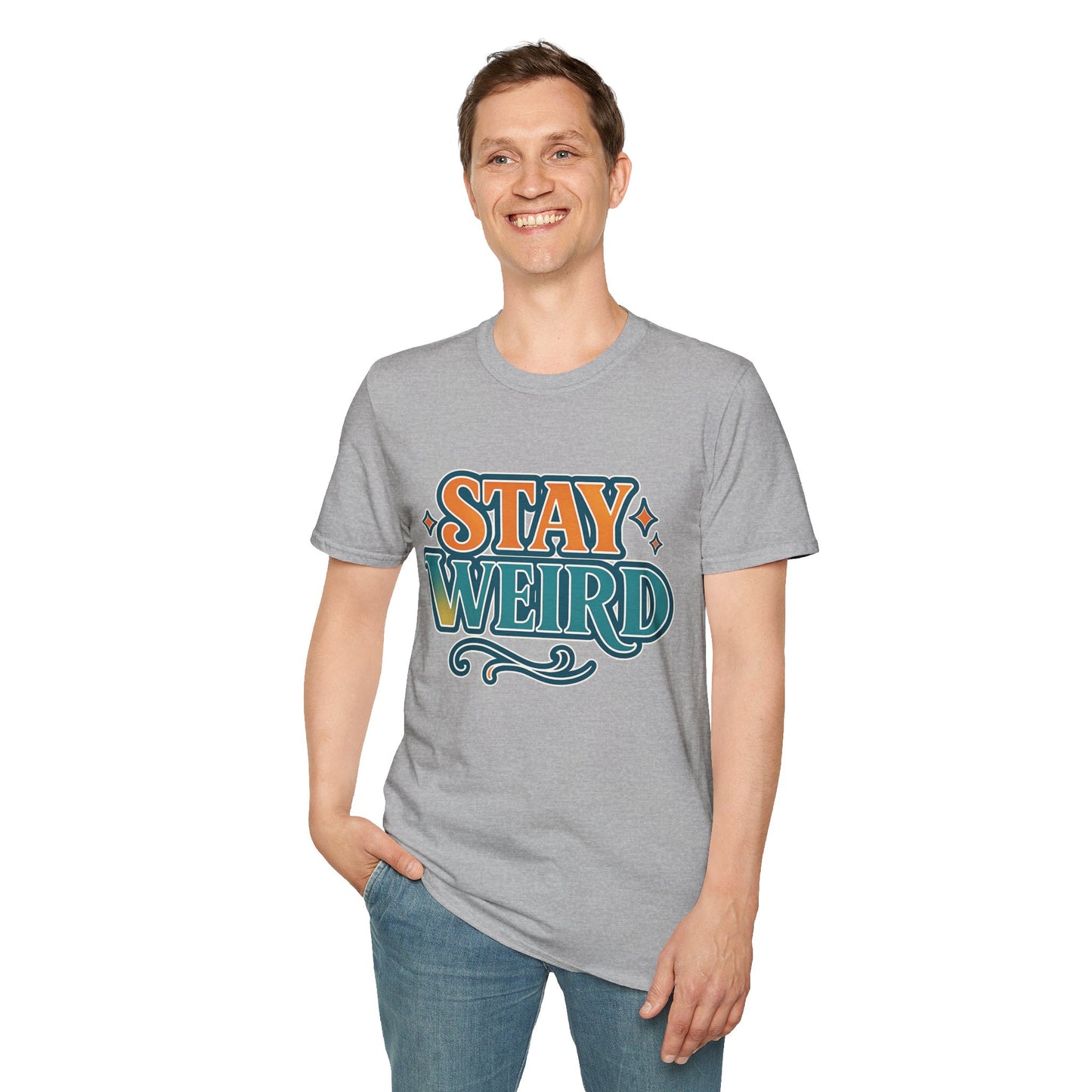 Stay Weird Unisex Softstyle T-Shirt - Fun Graphic Tee, Quirky Apparel, Gift for Friends, Casual Wear, Unique Style
