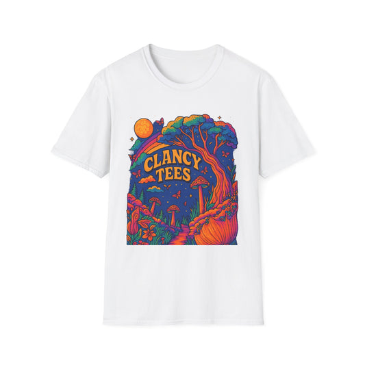 Colorful Nature-Themed Unisex Softstyle T-Shirt - Bohemian Vibe, Perfect for Festivals, Gift for Nature Lovers, Casual Wear, Clancy Tees