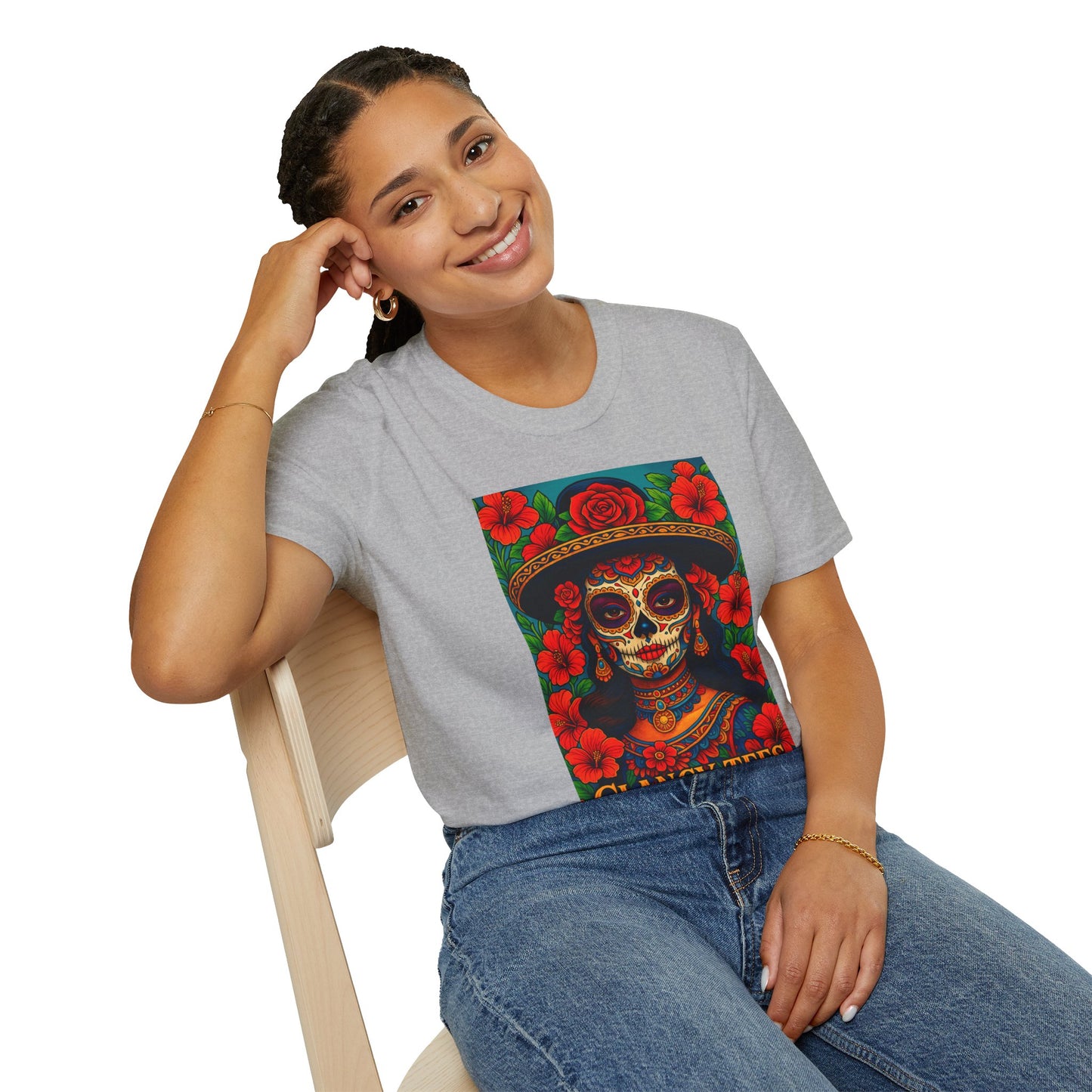 Colorful Sugar Skull T-Shirt, Day of the Dead Tee, Unique Graphic Shirt, Festival Apparel, Gift for Halloween, Unisex Softstyle Tee