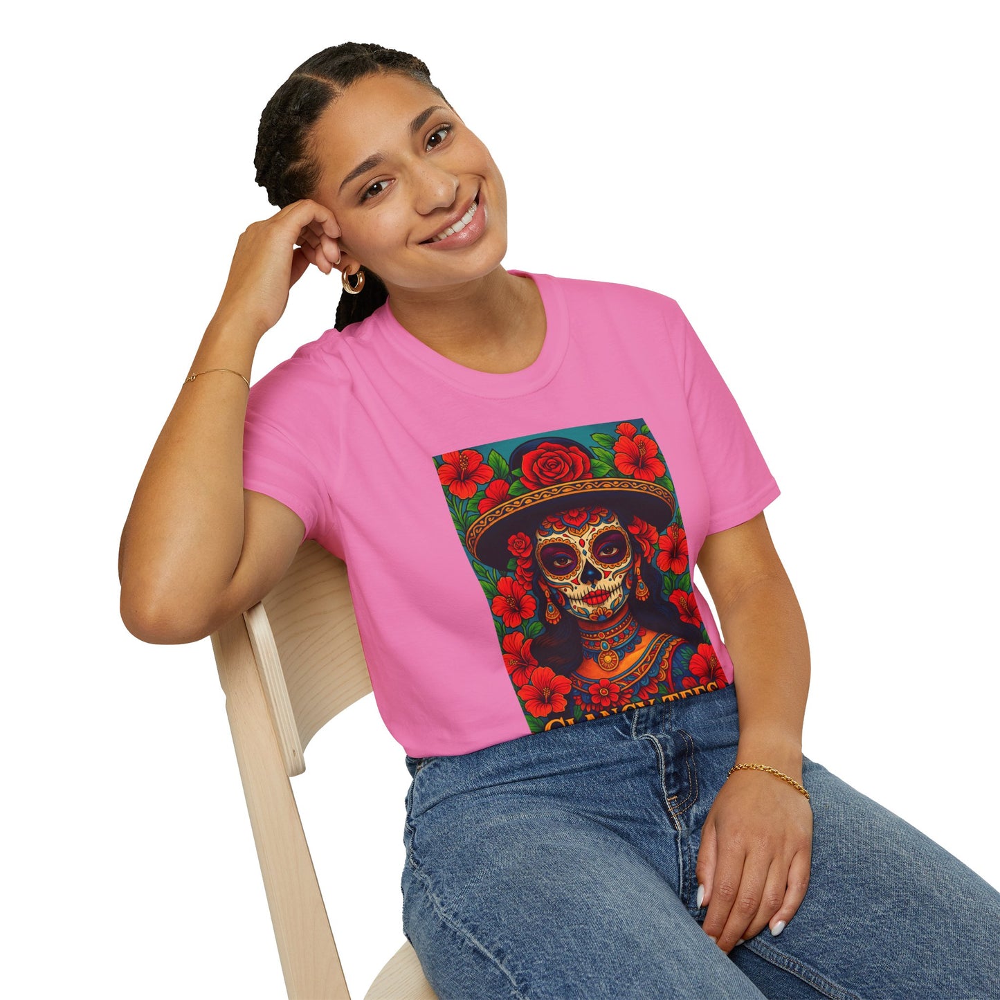 Colorful Sugar Skull T-Shirt, Day of the Dead Tee, Unique Graphic Shirt, Festival Apparel, Gift for Halloween, Unisex Softstyle Tee