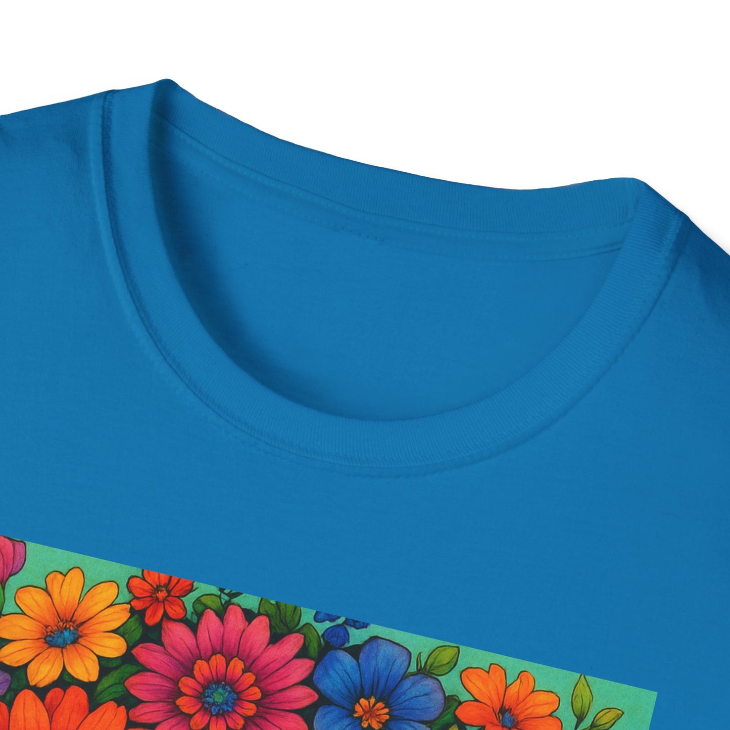Flower Crown Woman T-Shirt – Afro Boho Floral Portrait Tee – Vibrant Art Shirt Gift for Nature Lovers, Hippies, Artists, and Bold Aesthetic Queens