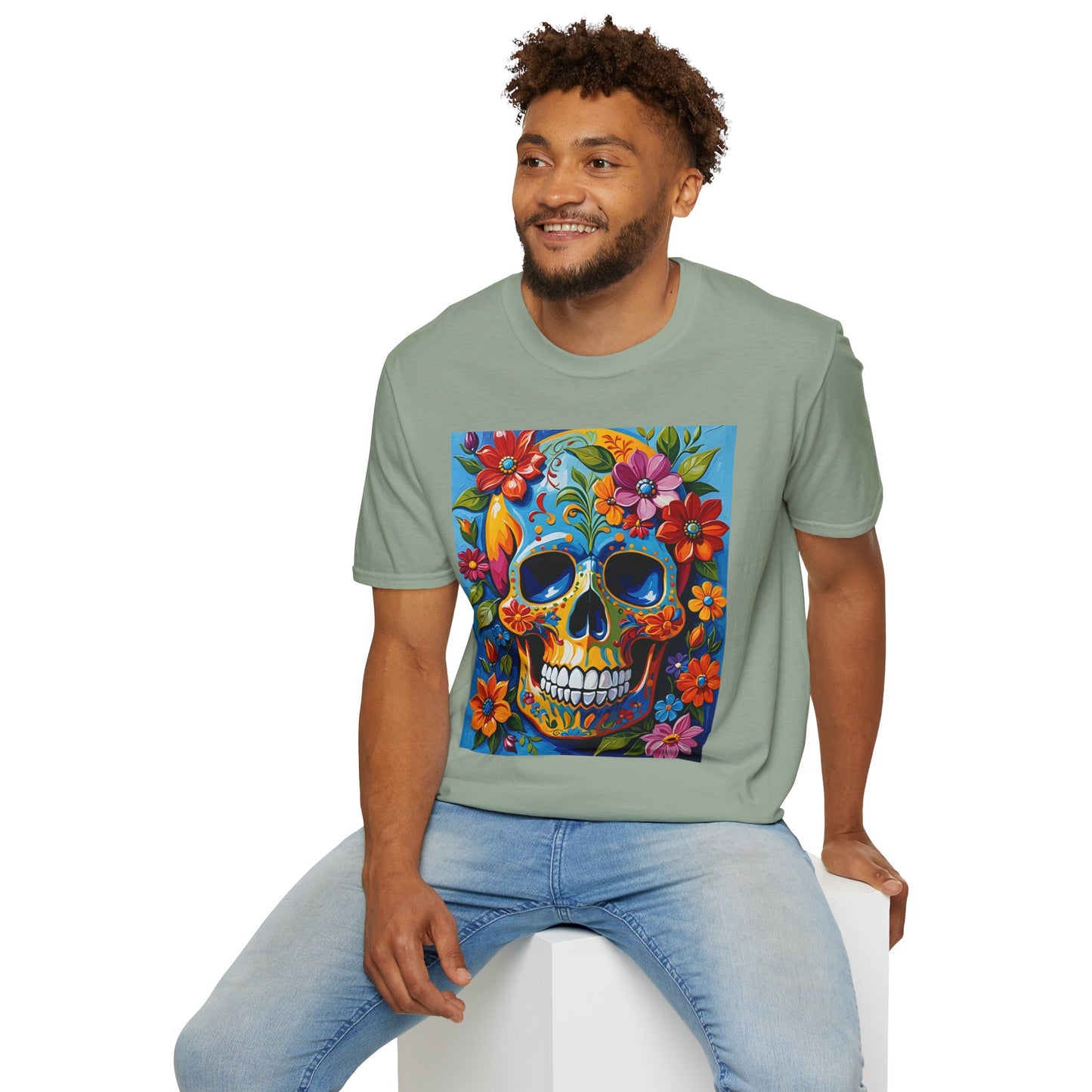 Floral Sugar Skull Shirt – Colorful Skull with Flowers Tee – Gift for Art Lovers, Halloween Fans, and Bold Statement Outfit Seekers