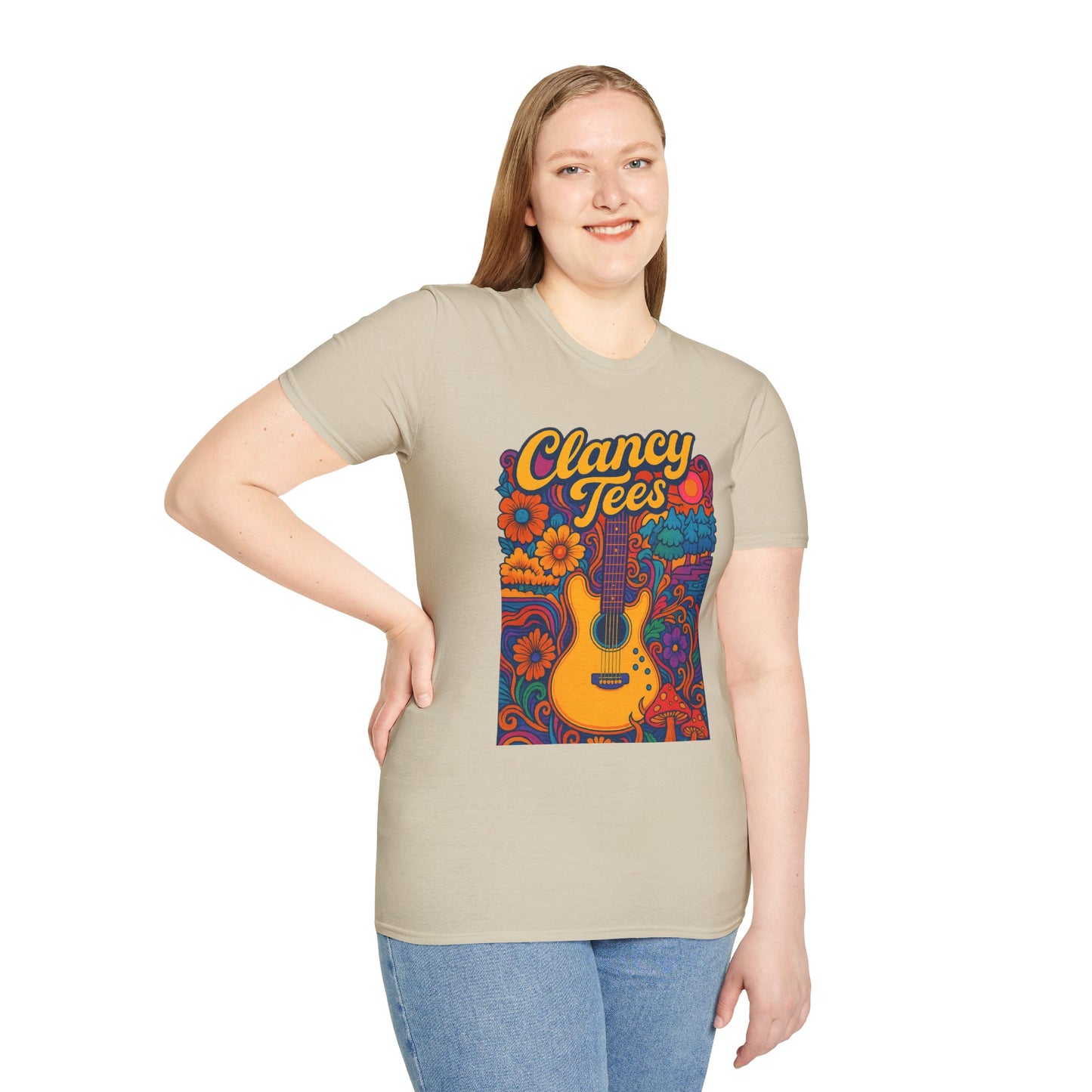 Retro Guitar Graphic T-Shirt for Music Lovers, Vintage Style Tee, Unisex Design, Ideal for Festivals and Gifts, Clancy Tees