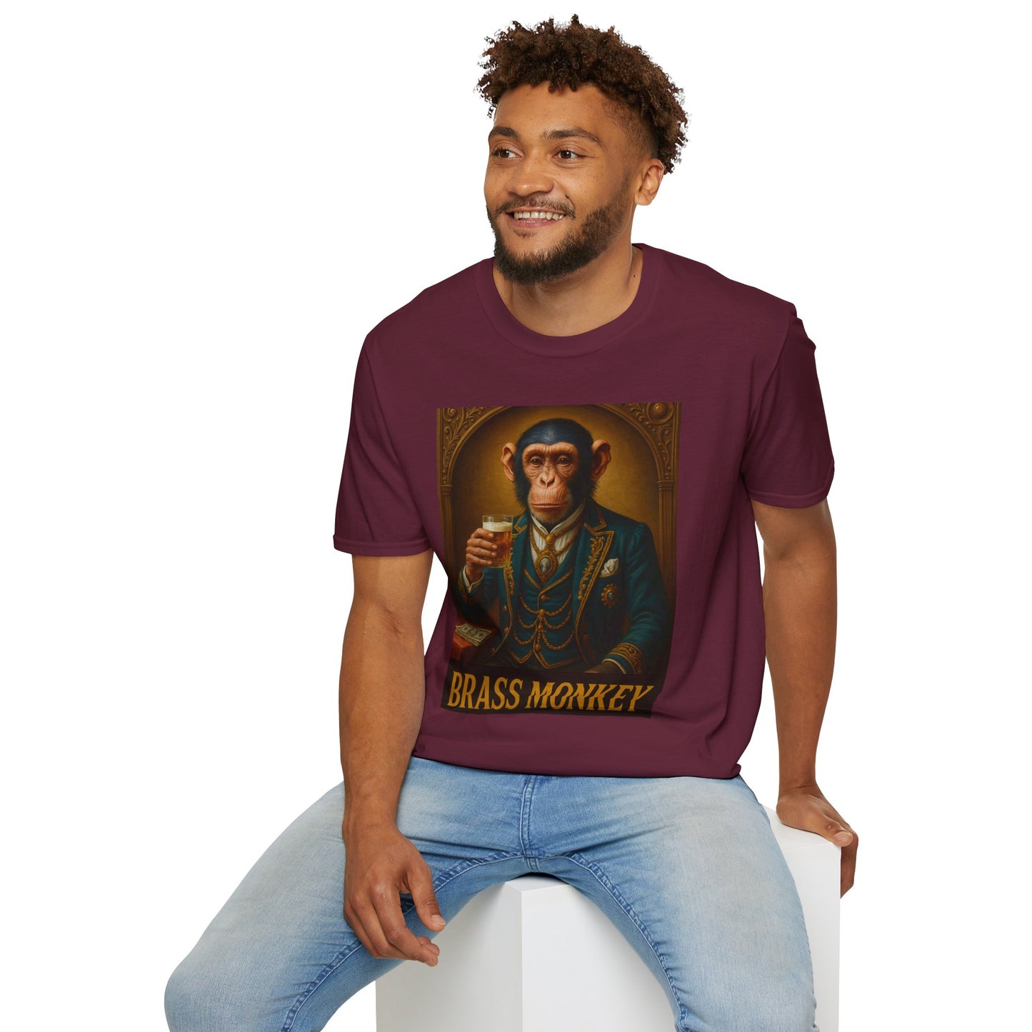 Brass Monkey T-Shirt Funny Retro Monkey Drinking Tee | Gift for Whiskey Lovers | Classy Drunk Humor Shirt | Animal Drinking Party Tee