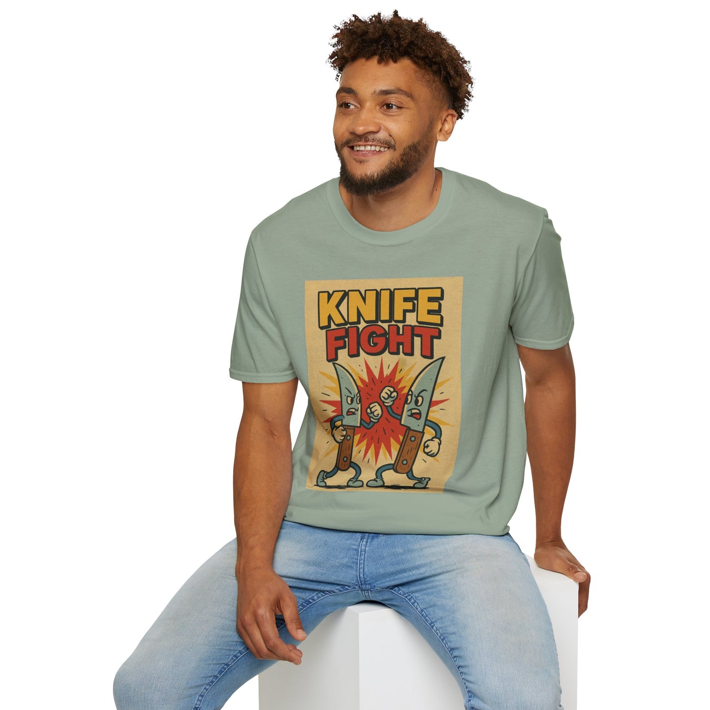 Retro Knife Fight Graphic T-Shirt, Funny Tee, Casual Unisex Clothing, Gift for Him or Her, Unique Humor Shirt