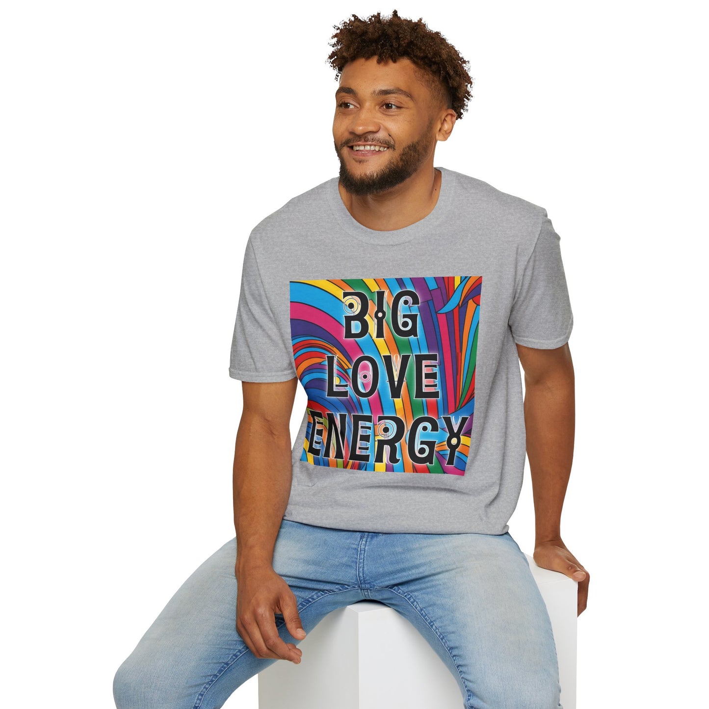 Big Love Energy Shirt – Colorful Retro Pride Rainbow Tee with Bold Positive Message – Gift for Optimists, LGBTQ Friends, and Love-First People