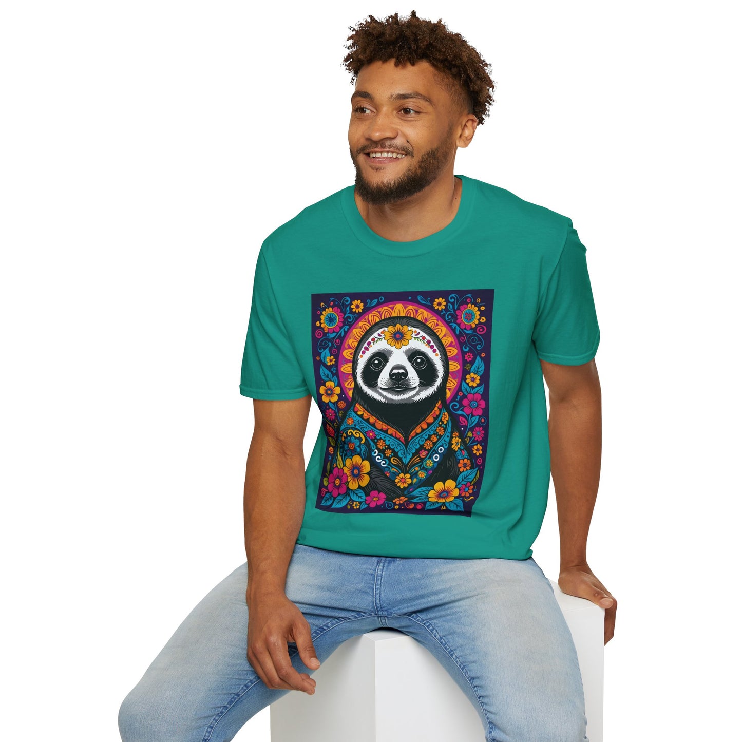 Psychedelic Sloth T Shirt Boho Animal Graphic Tee Trippy Festival Top Gift for Sloth Lovers