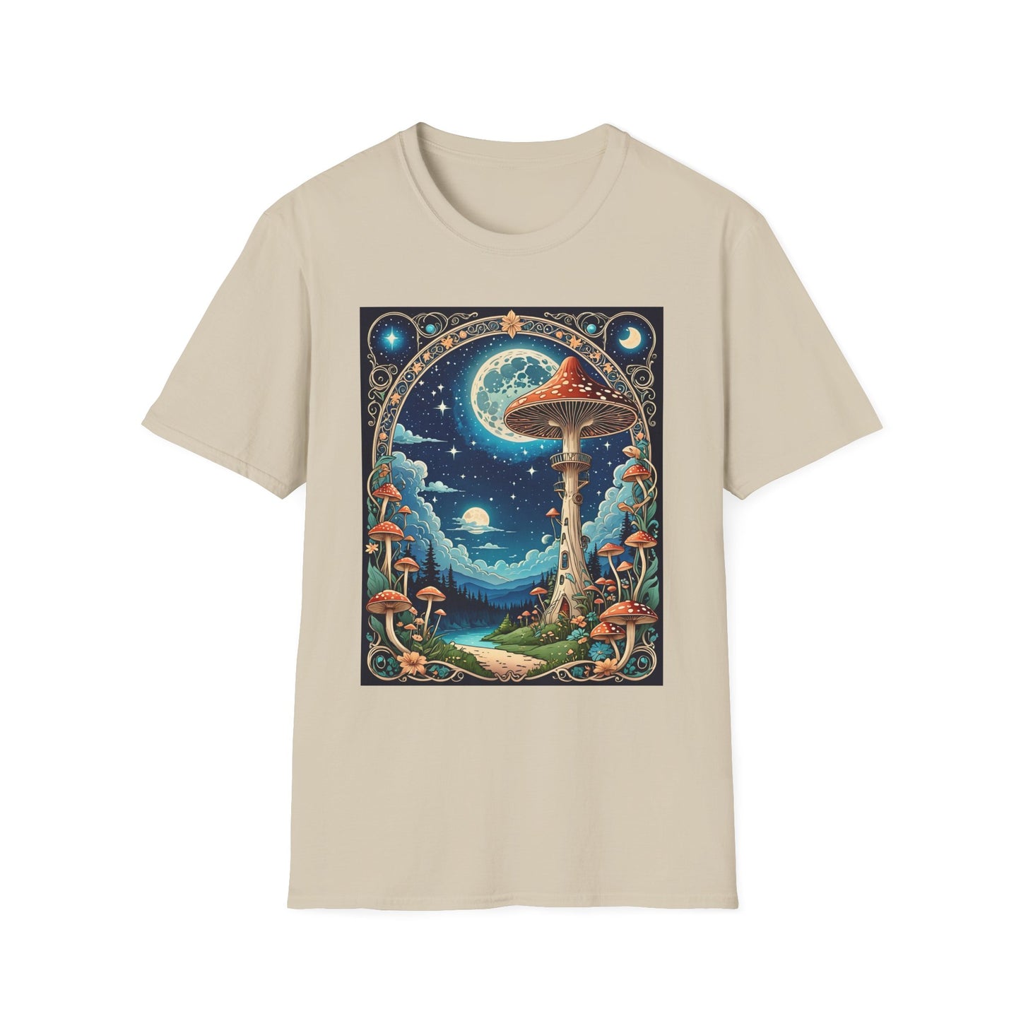 Psychedelic Mushroom Forest Shirt – Trippy Moonlight Nature Tee – Gift for Shroom Enthusiasts, Fantasy Fans, and Dreamy Escapists