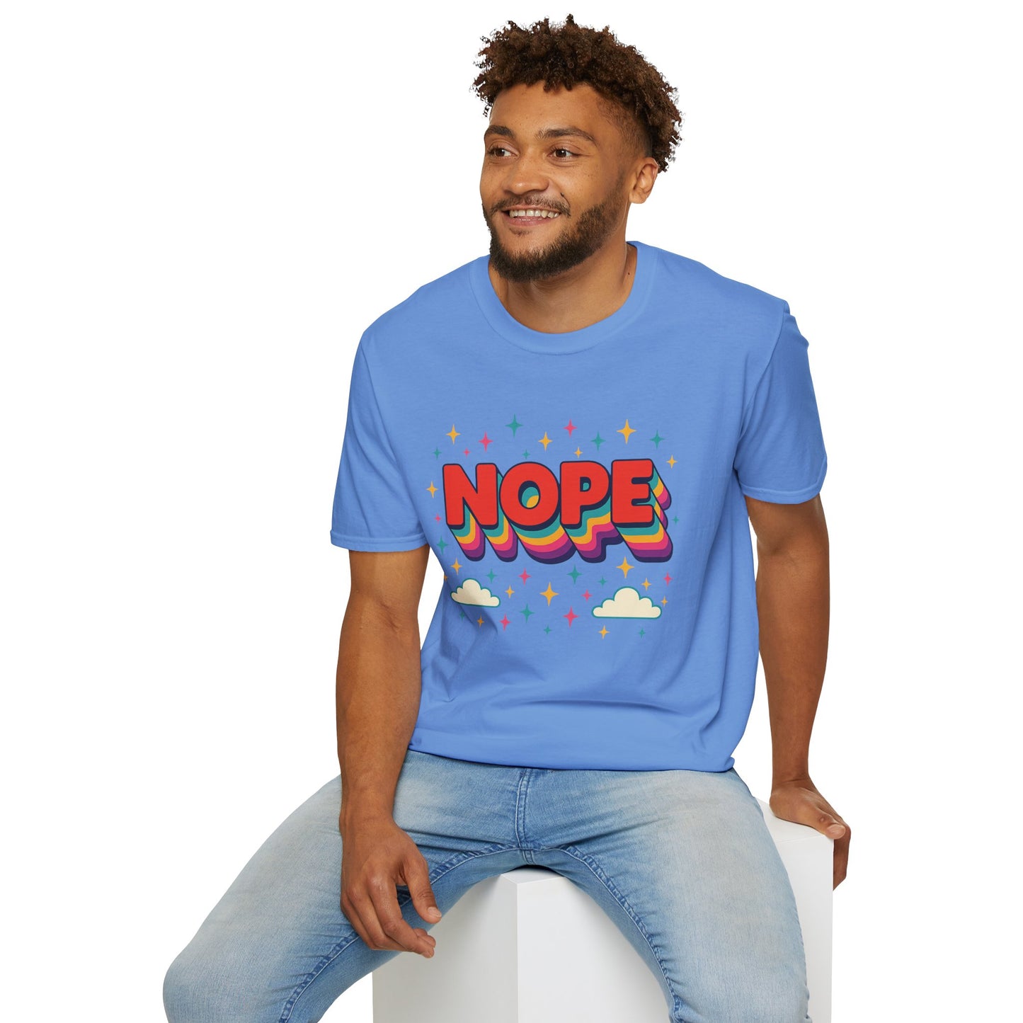 Nope Rainbow Cloud T-Shirt Funny Antisocial Humor Gift for Introverts Softstyle Unisex Tee