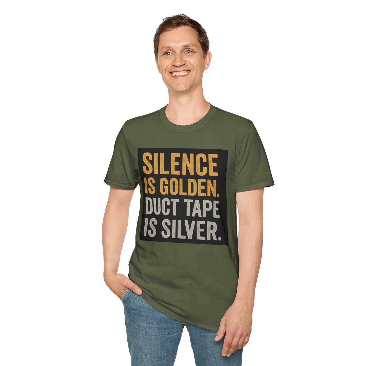 Funny Quote T-Shirt - Silence is Golden Duct Tape is Silver, Gift for Dad, Birthday Gift, Humorous Tee, Unisex Apparel, Casual Wear