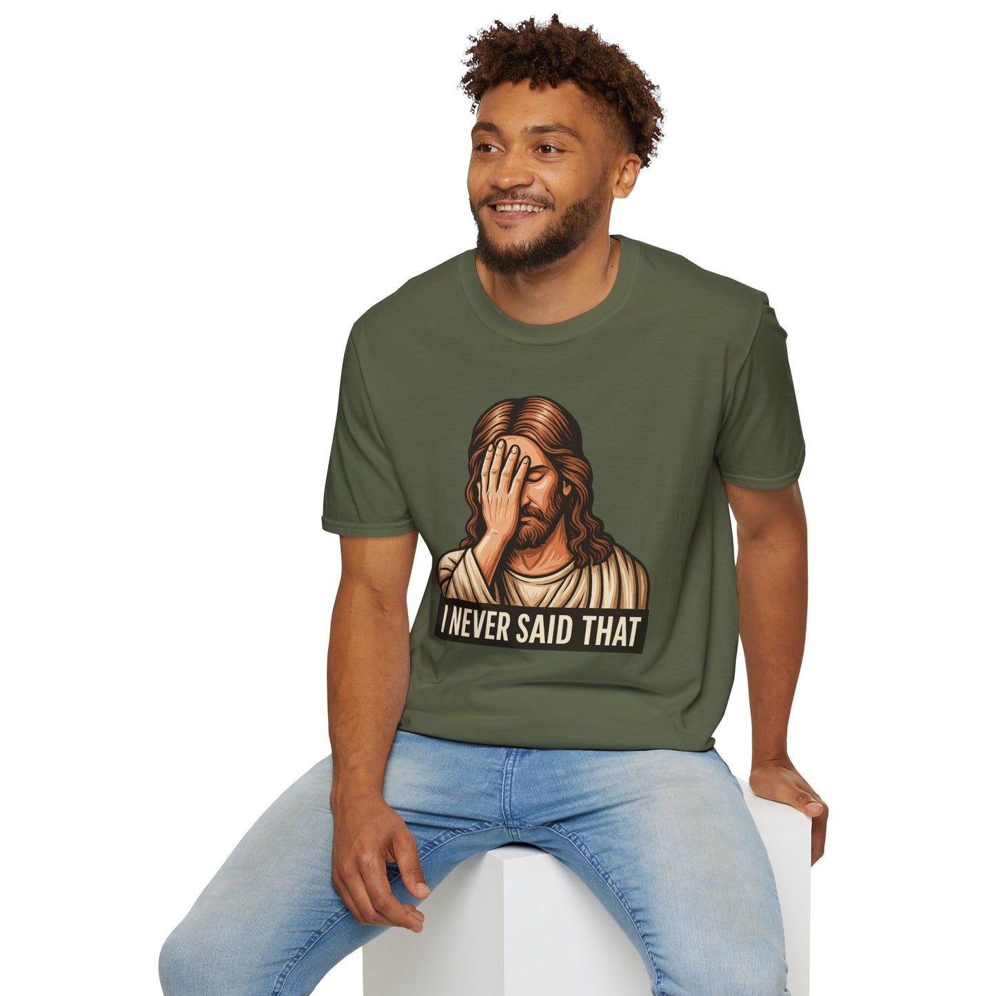 I Never Said That Jesus Shirt – Sarcastic Religious Parody Tee – Funny Christian Commentary Graphic – Gift for Church Cynics and Spiritual Smartmouths