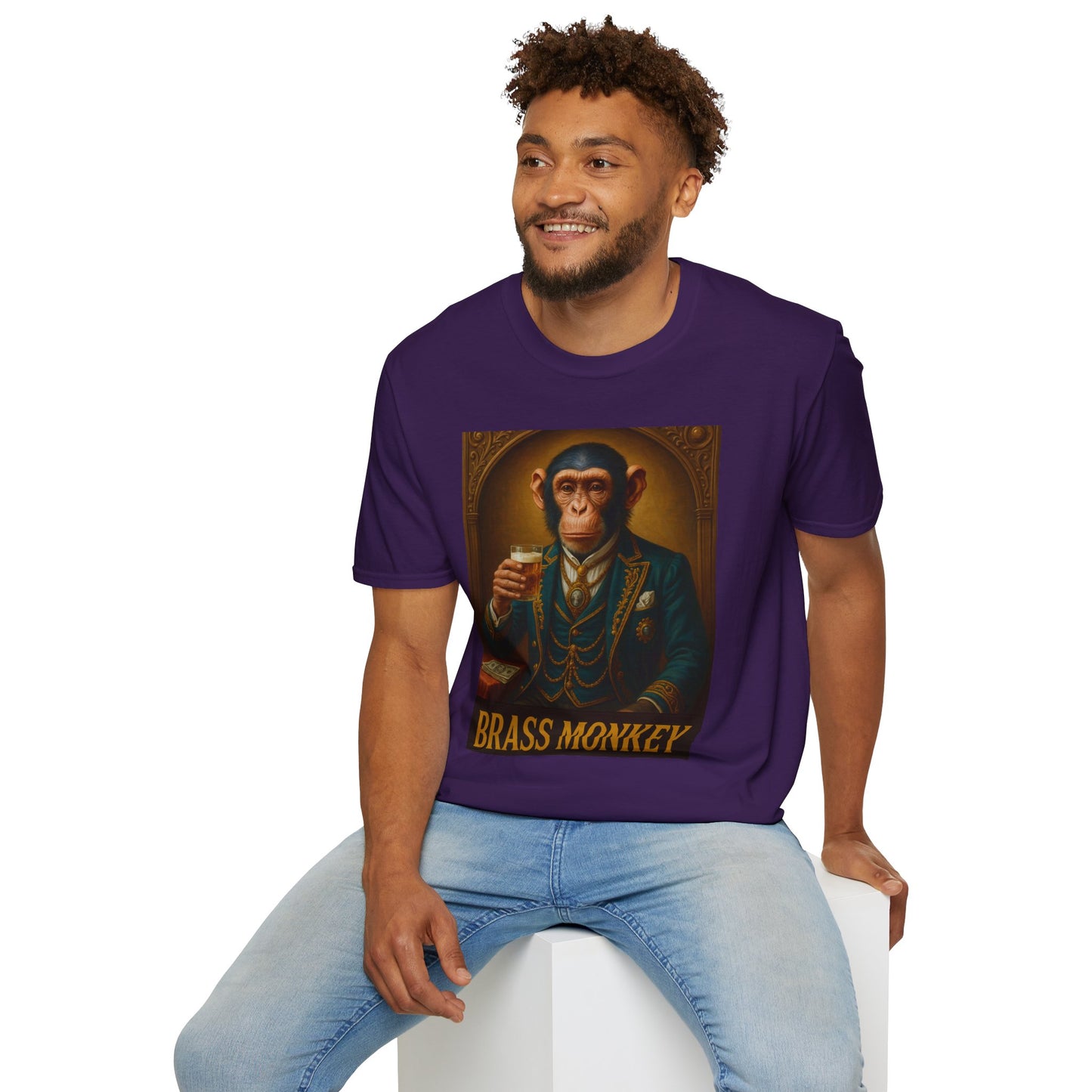 Brass Monkey T-Shirt Funny Retro Monkey Drinking Tee | Gift for Whiskey Lovers | Classy Drunk Humor Shirt | Animal Drinking Party Tee