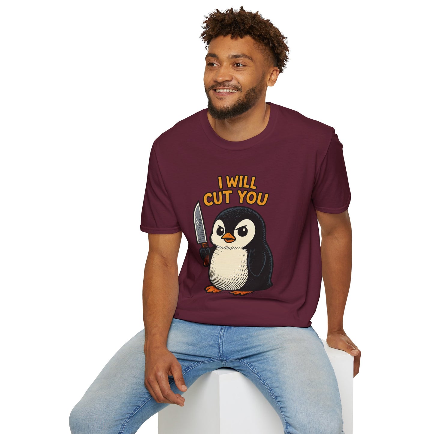 Angry Penguin Knife Shirt – Funny Animal Graphic Tee, Sarcastic Gift for Introverts, Cute but Deadly Humor Shirt