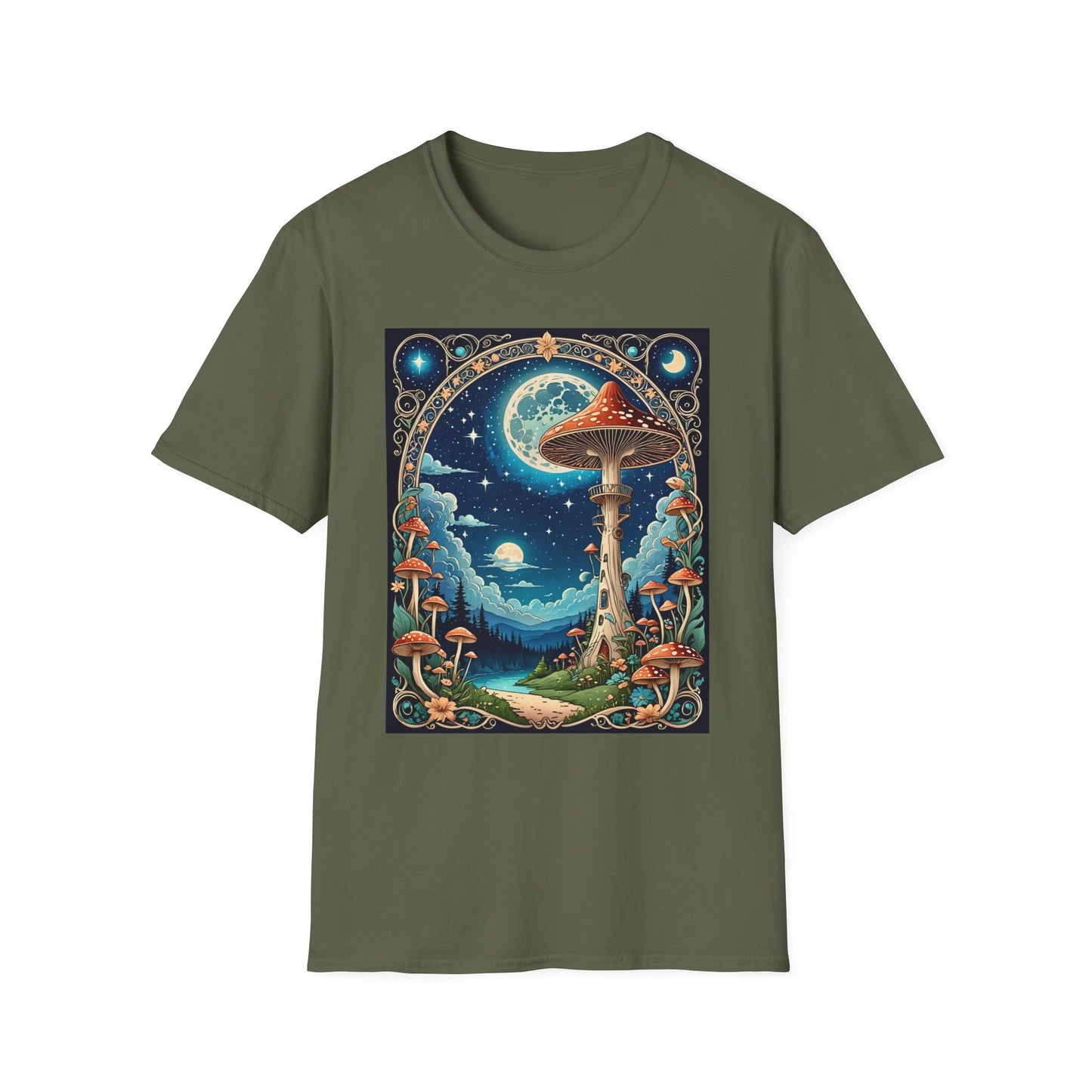 Psychedelic Mushroom Forest Shirt – Trippy Moonlight Nature Tee – Gift for Shroom Enthusiasts, Fantasy Fans, and Dreamy Escapists