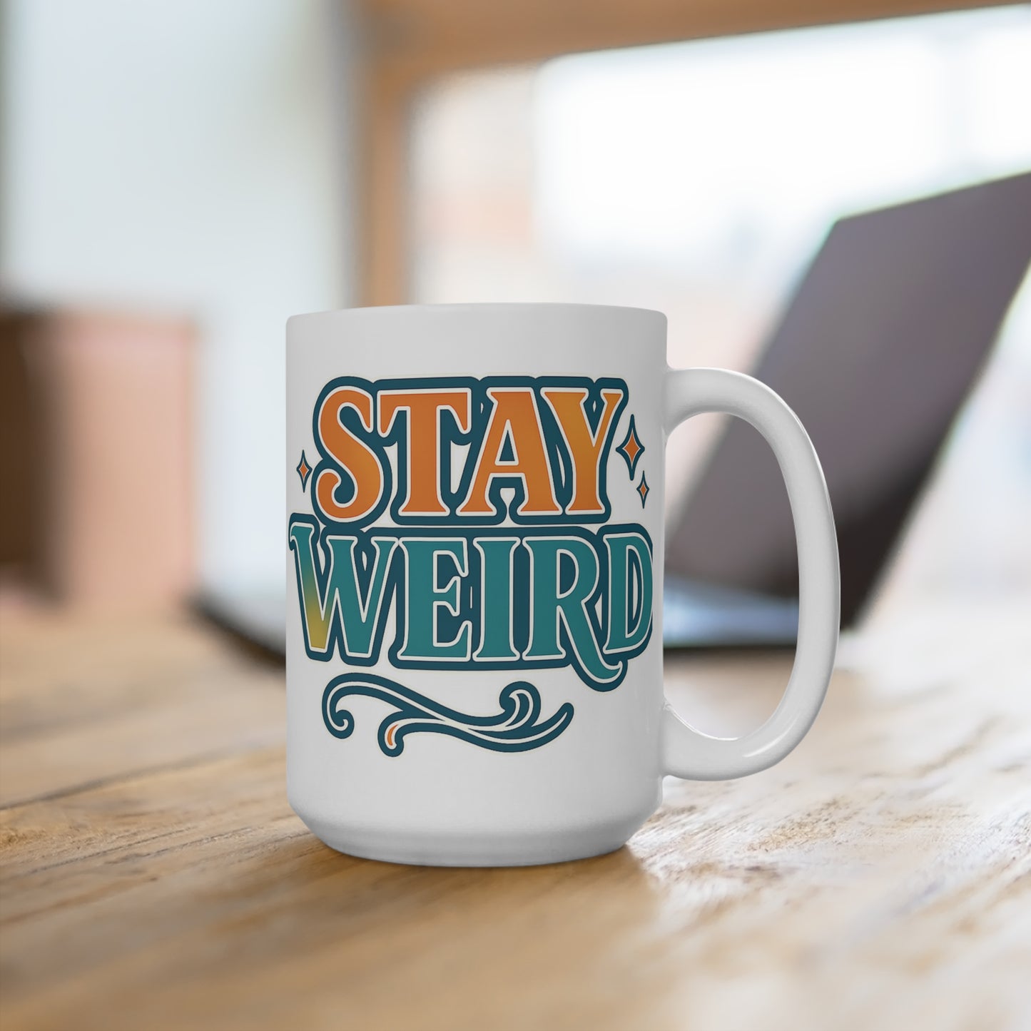 Stay Weird Coffee Mug 15oz Ceramic Cup Retro Typography Gift For Friends Funny Positive Drinkware Quirky Office Humor ClancyTees Coffee Cup