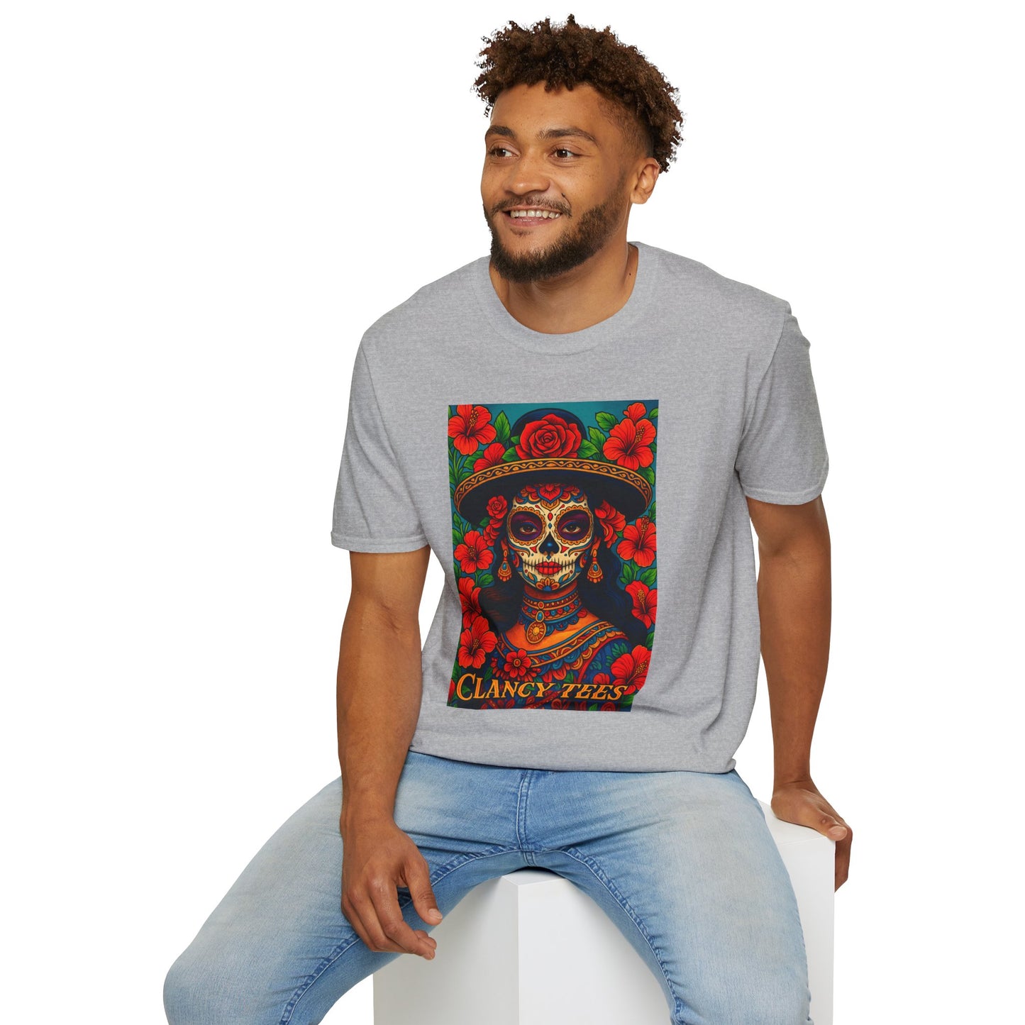 Colorful Sugar Skull T-Shirt, Day of the Dead Tee, Unique Graphic Shirt, Festival Apparel, Gift for Halloween, Unisex Softstyle Tee