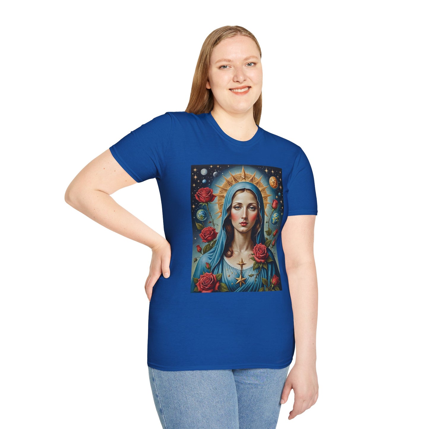 Artistic Virgin Mary T-Shirt, Vintage Graphic Tee, Religious Shirt, Christian Gift, Casual Wear