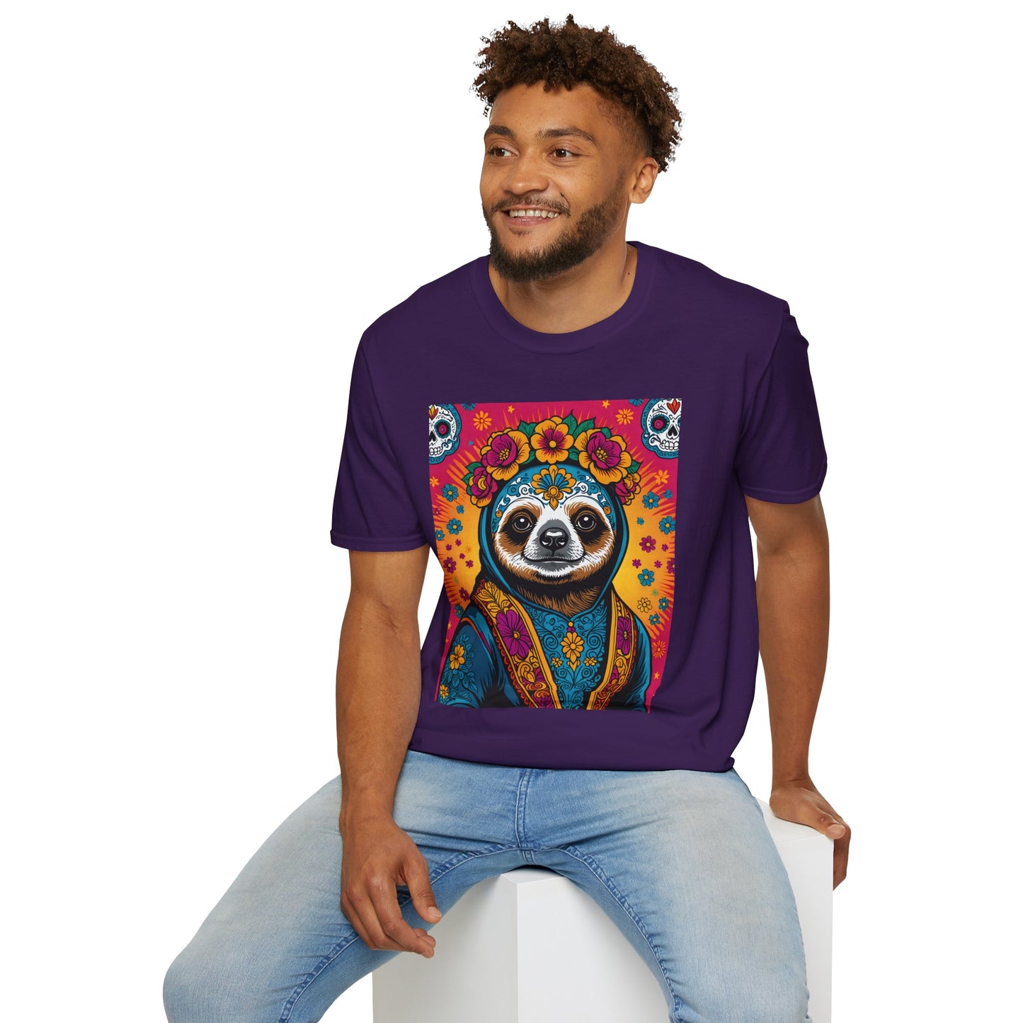 Boho Sloth T Shirt Trippy Animal Graphic Tee Colorful Festival Top Gift for Sloth Lovers
