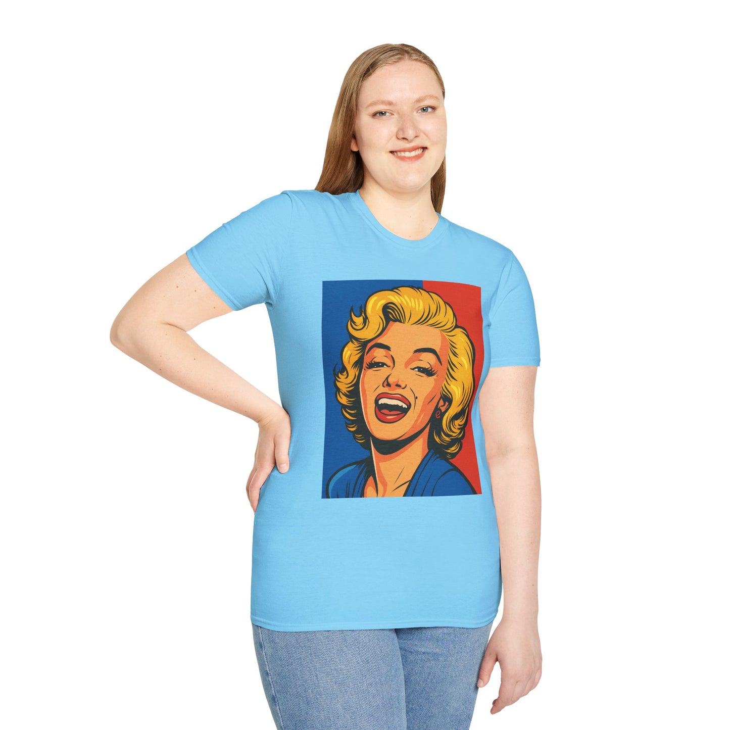 Retro Blonde Bombshell T-Shirt – Pop Art Style Graphic Tee – Gift for Classic Movie Fans, Vintage Aesthetic Lovers, and Bold Fashion Enthusiasts