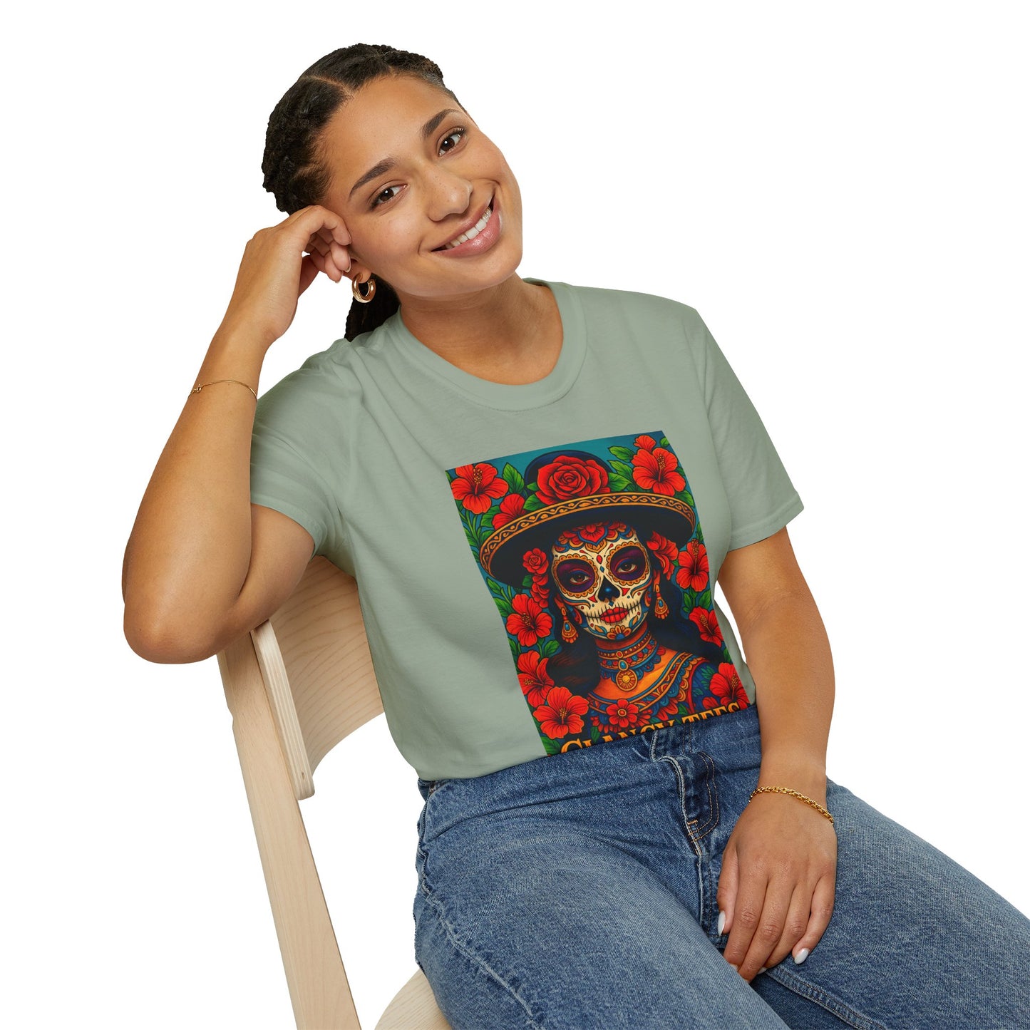Colorful Sugar Skull T-Shirt, Day of the Dead Tee, Unique Graphic Shirt, Festival Apparel, Gift for Halloween, Unisex Softstyle Tee