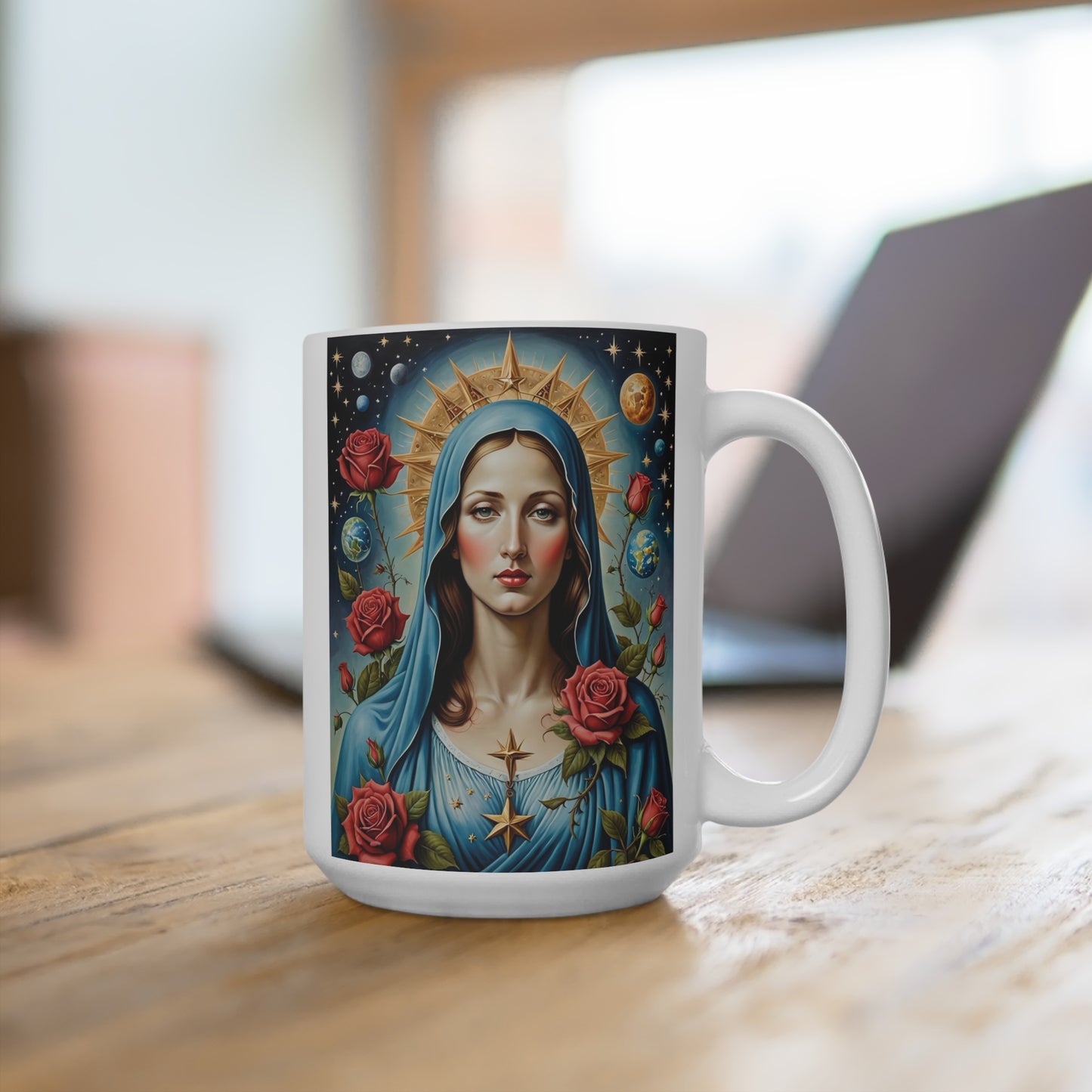 Cosmic Madonna Mug Spiritual Goddess Artwork Ceramic Coffee Cup Gift for Art Lovers