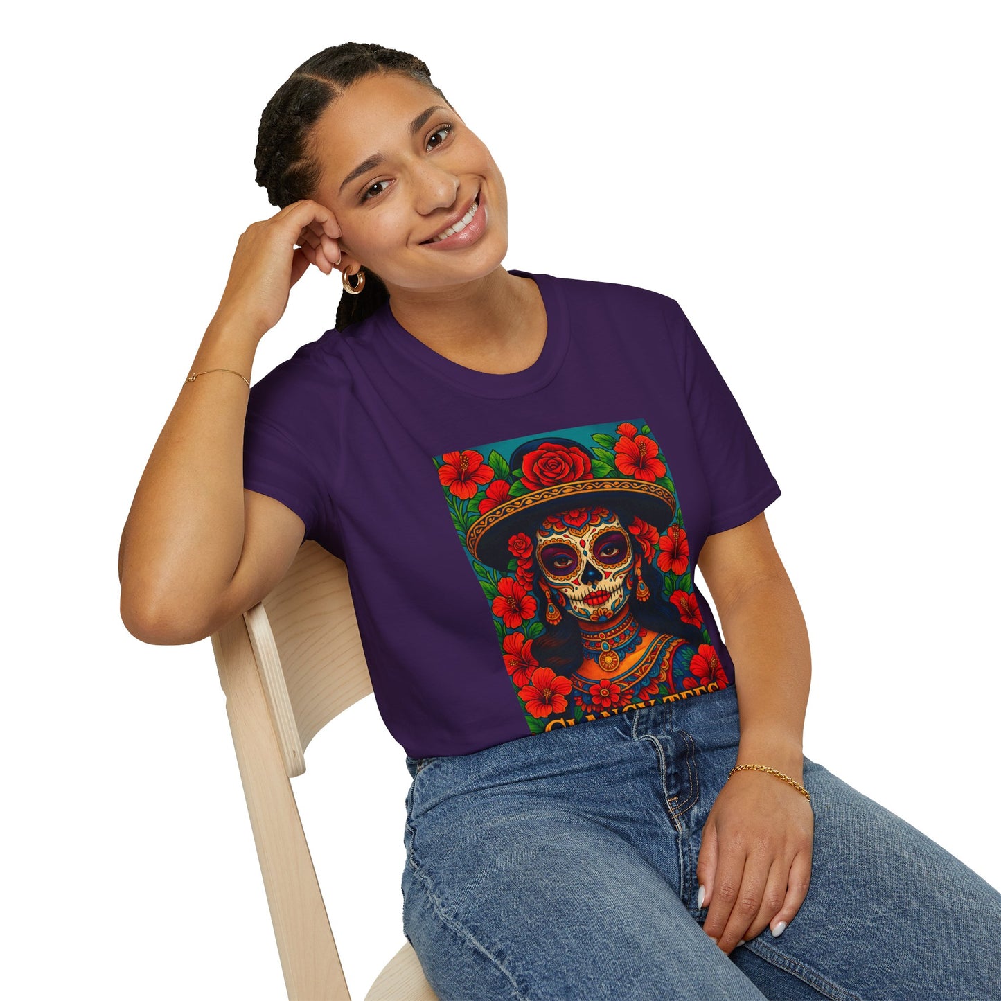 Colorful Sugar Skull T-Shirt, Day of the Dead Tee, Unique Graphic Shirt, Festival Apparel, Gift for Halloween, Unisex Softstyle Tee