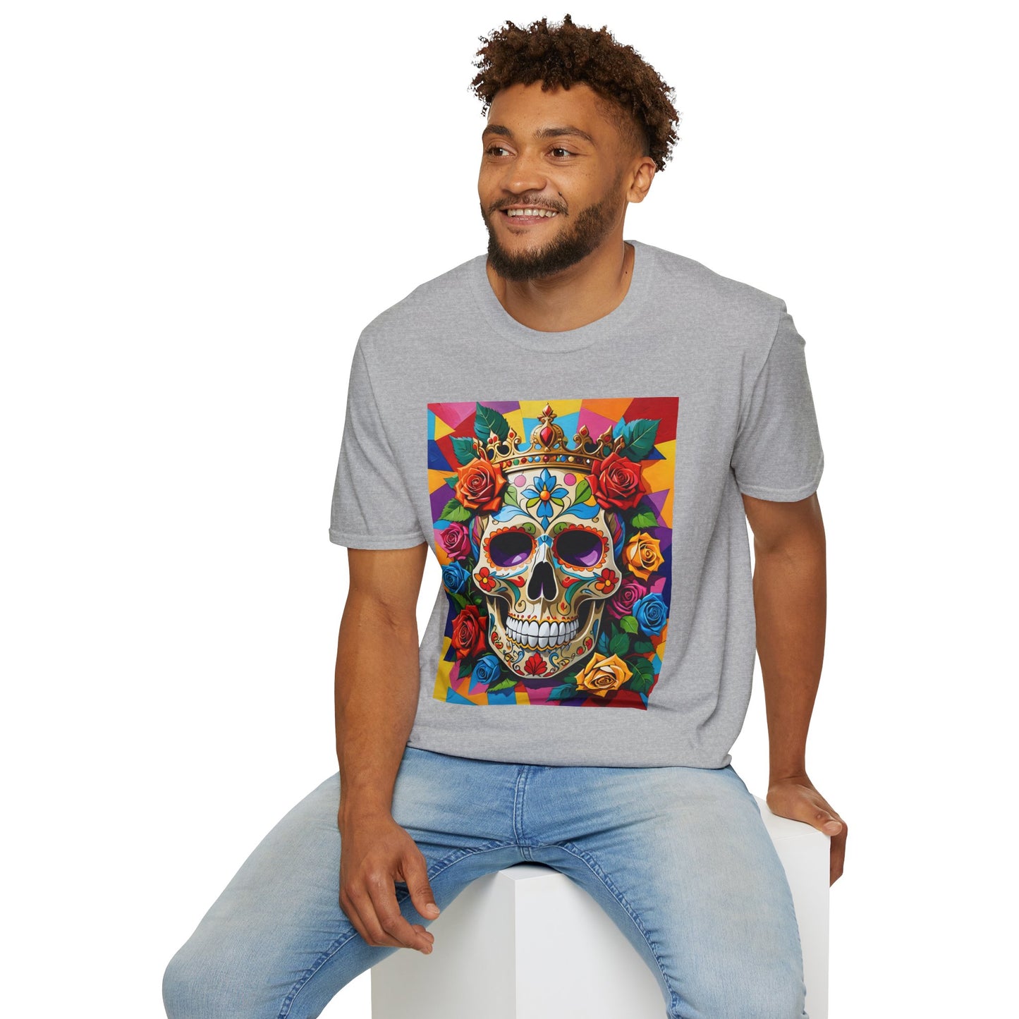 Royal Skull and Roses Shirt – Colorful Crowned Skull Tee – Gift for Halloween Fans, Tattoo Art Collectors, and Bold Fashion Enthusiasts