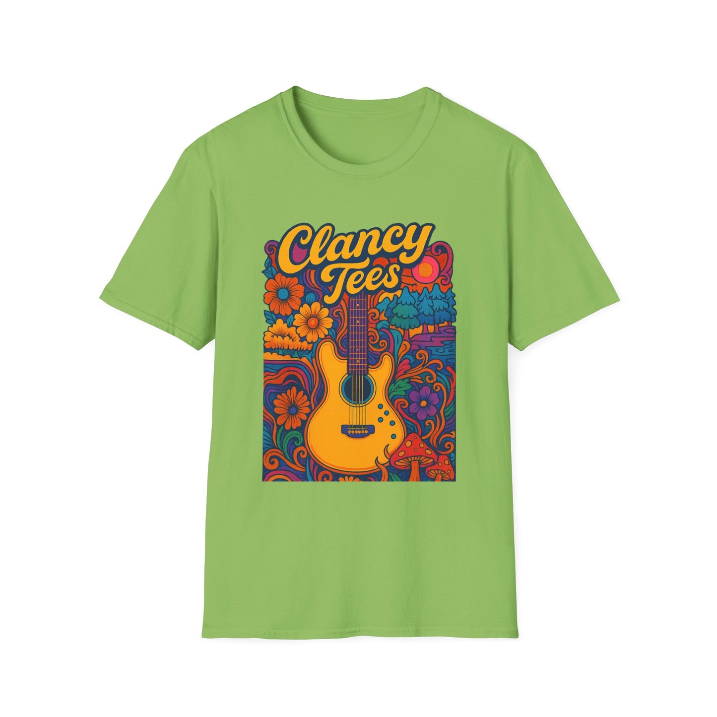 Retro Guitar Graphic T-Shirt for Music Lovers, Vintage Style Tee, Unisex Design, Ideal for Festivals and Gifts, Clancy Tees