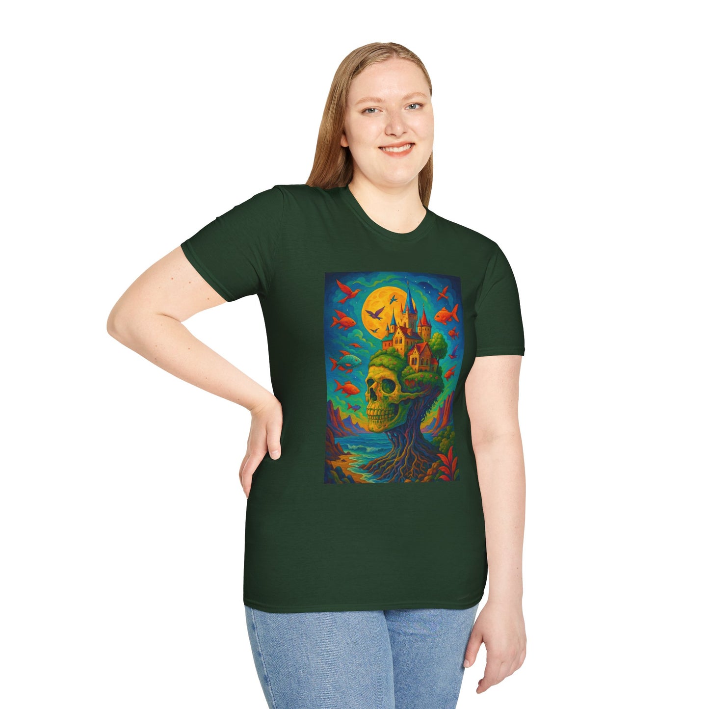 Psychedelic Skull Castle T-Shirt Surreal Fantasy Art Tee | Trippy Gothic Aesthetic Shirt | Gift for Weirdos and Dreamers | Dark Art Forest Top
