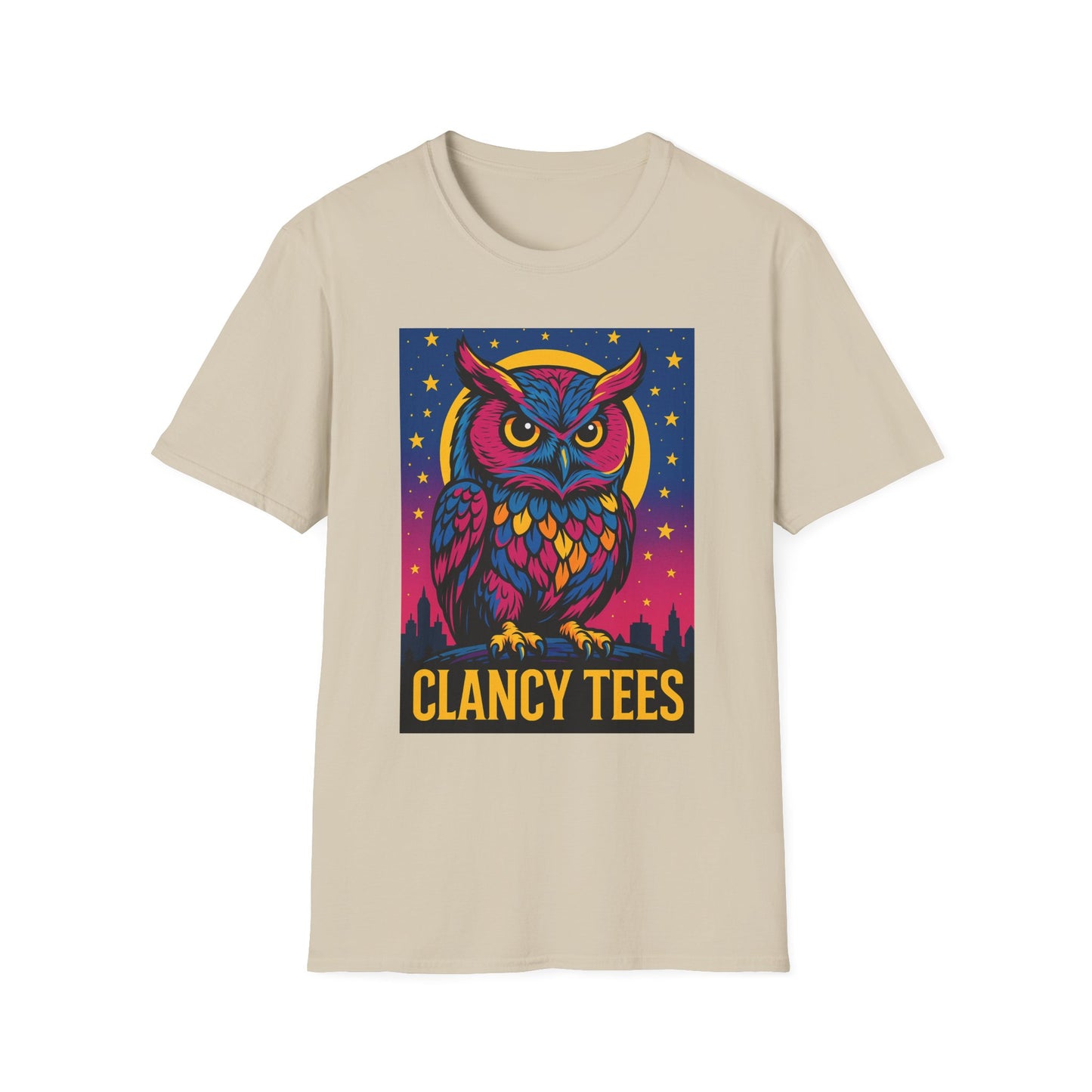 Psychedelic Owl Shirt with Stars and Moon | Trippy Forest Animal Tee | Gift for Night Owls and Weirdos | Bold Colorful Nature Graphic Tee
