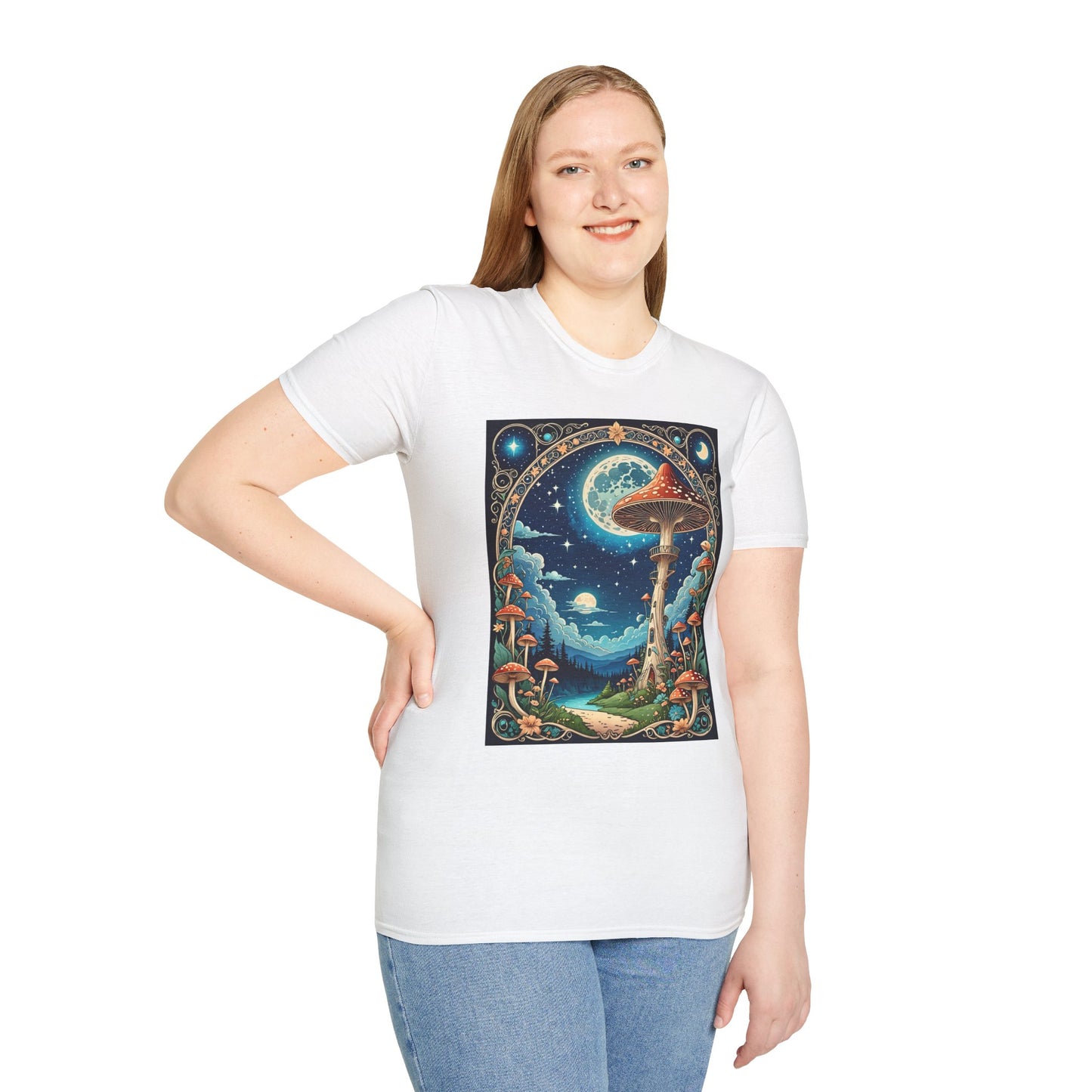 Psychedelic Mushroom Forest Shirt – Trippy Moonlight Nature Tee – Gift for Shroom Enthusiasts, Fantasy Fans, and Dreamy Escapists