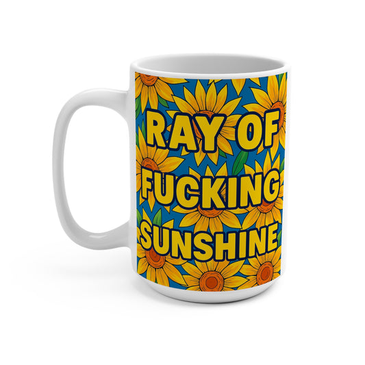 Ray Of Fucking Sunshine Mug Funny Sarcastic Sunflower Artwork Ceramic Coffee Cup Gift for Rude Friends