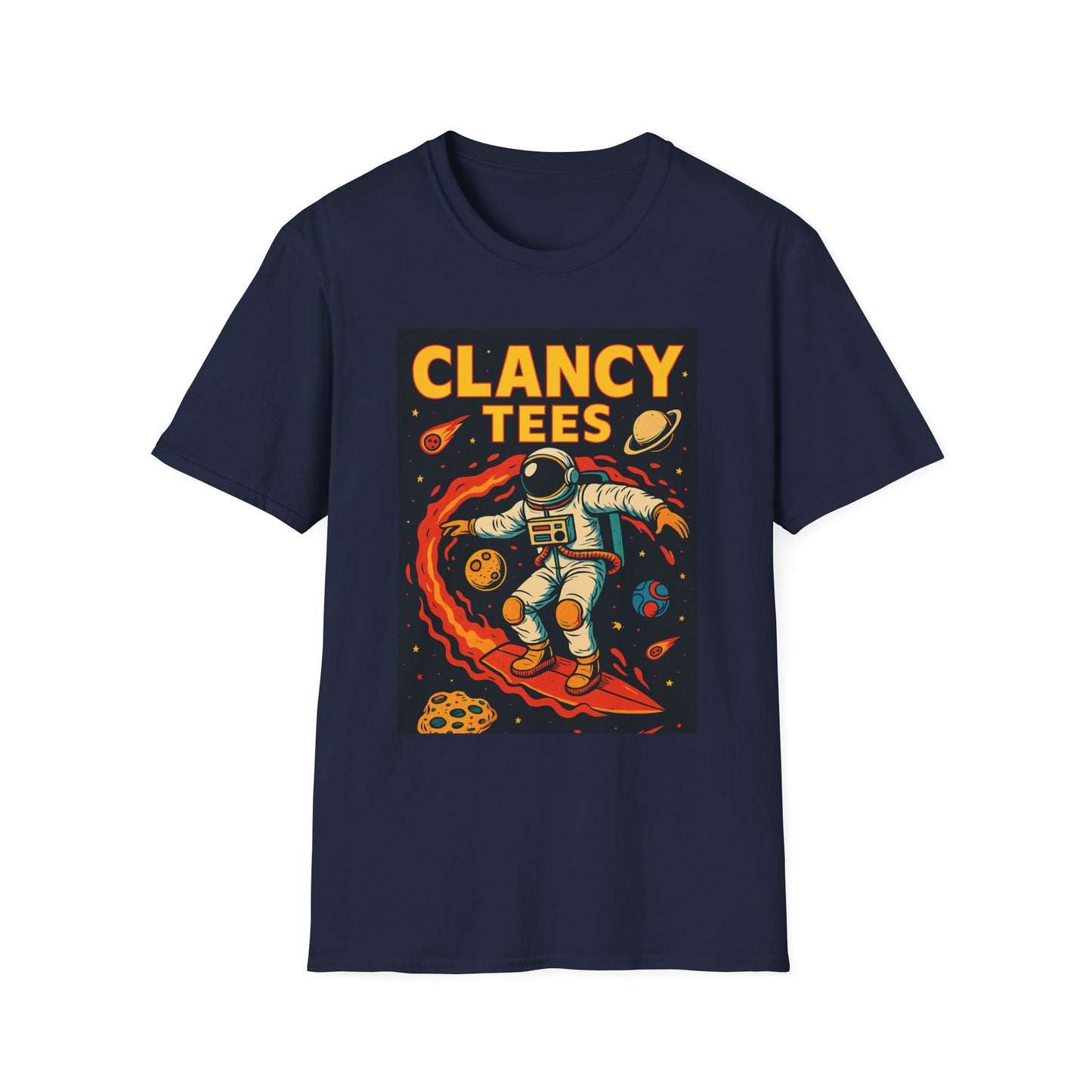 Astronaut Surfing T-Shirt – Outer Space Surfer Tee – Gift for Sci-Fi Beach Bums, Stoner Surfers, and Cosmic Wave Riders
