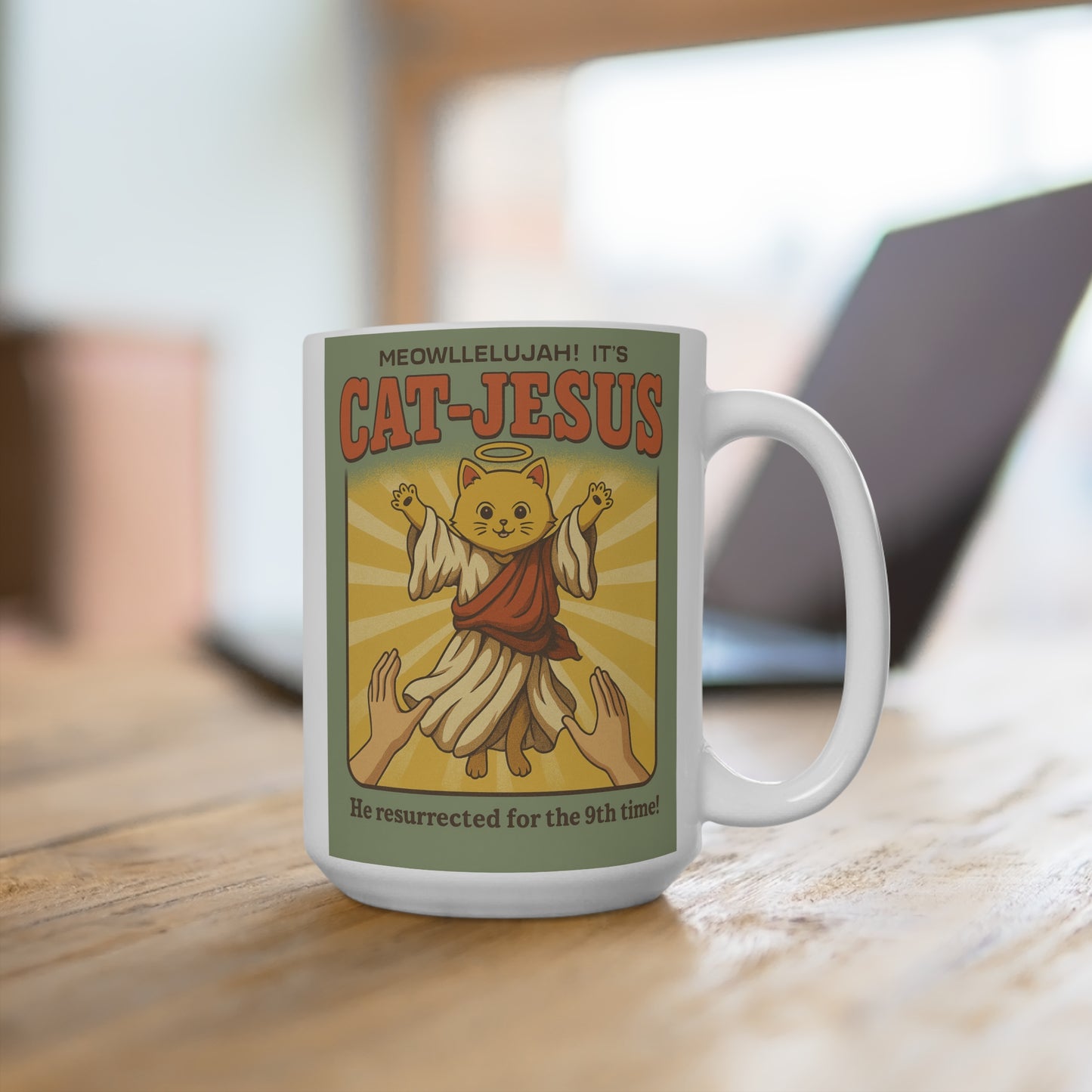 Cat Jesus Mug Funny Religious Cat Humor 15oz Ceramic Coffee Cup Gift For Cat Lovers And Sarcastic Friends