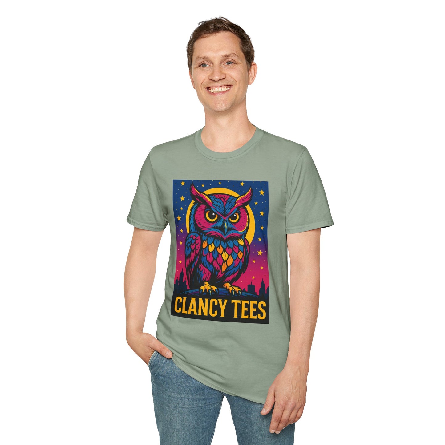 Psychedelic Owl Shirt with Stars and Moon | Trippy Forest Animal Tee | Gift for Night Owls and Weirdos | Bold Colorful Nature Graphic Tee