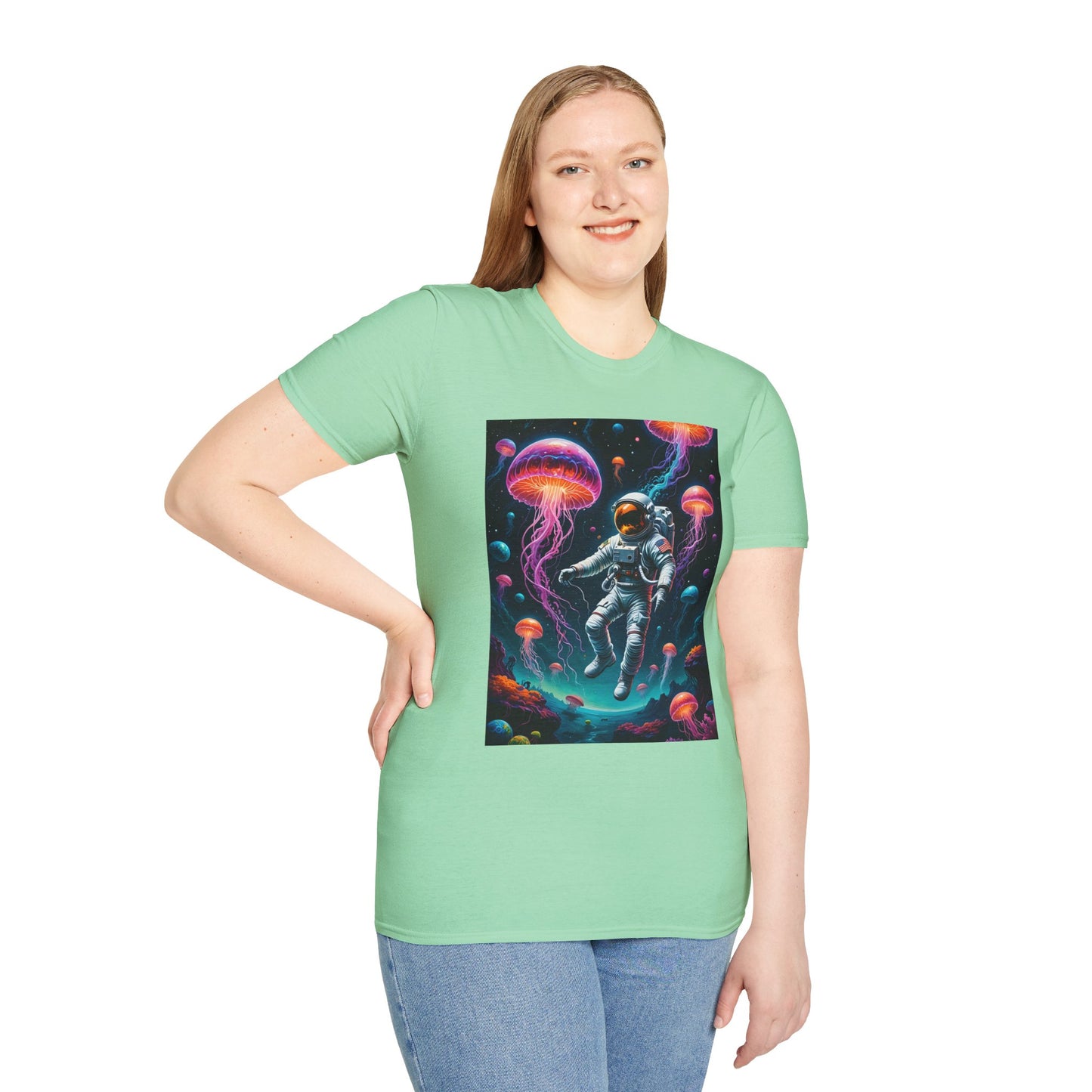 Cosmic Jellyfish T-Shirt, Astronaut Tee, Space Lover's Apparel, Unique Gift, Unisex Softstyle Shirt