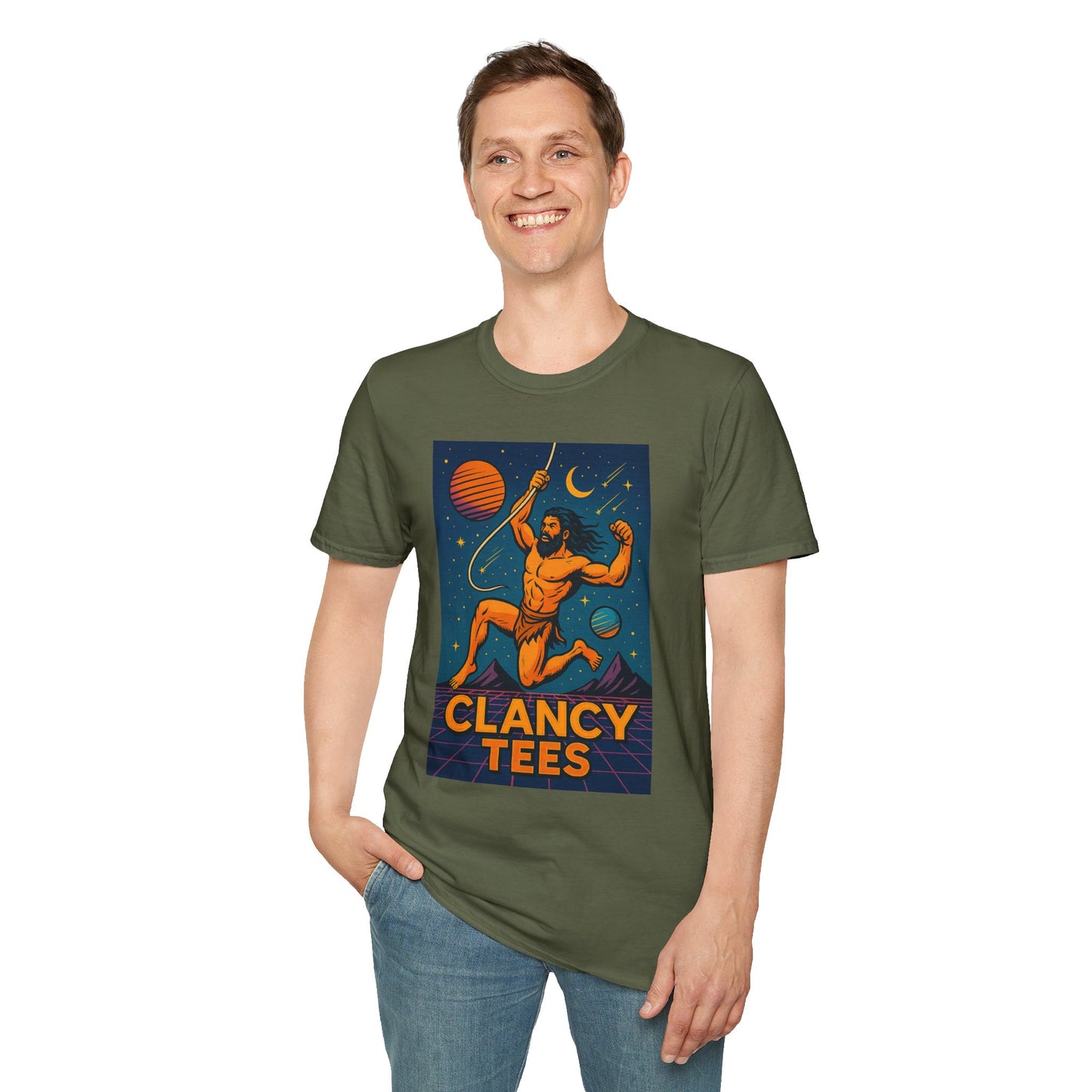 Retro Space Graphic Unisex Softstyle T-Shirt, Fun Casual Wear, Gift for Space Lovers, Cute Vintage Tee, Everyday Comfort Shirt