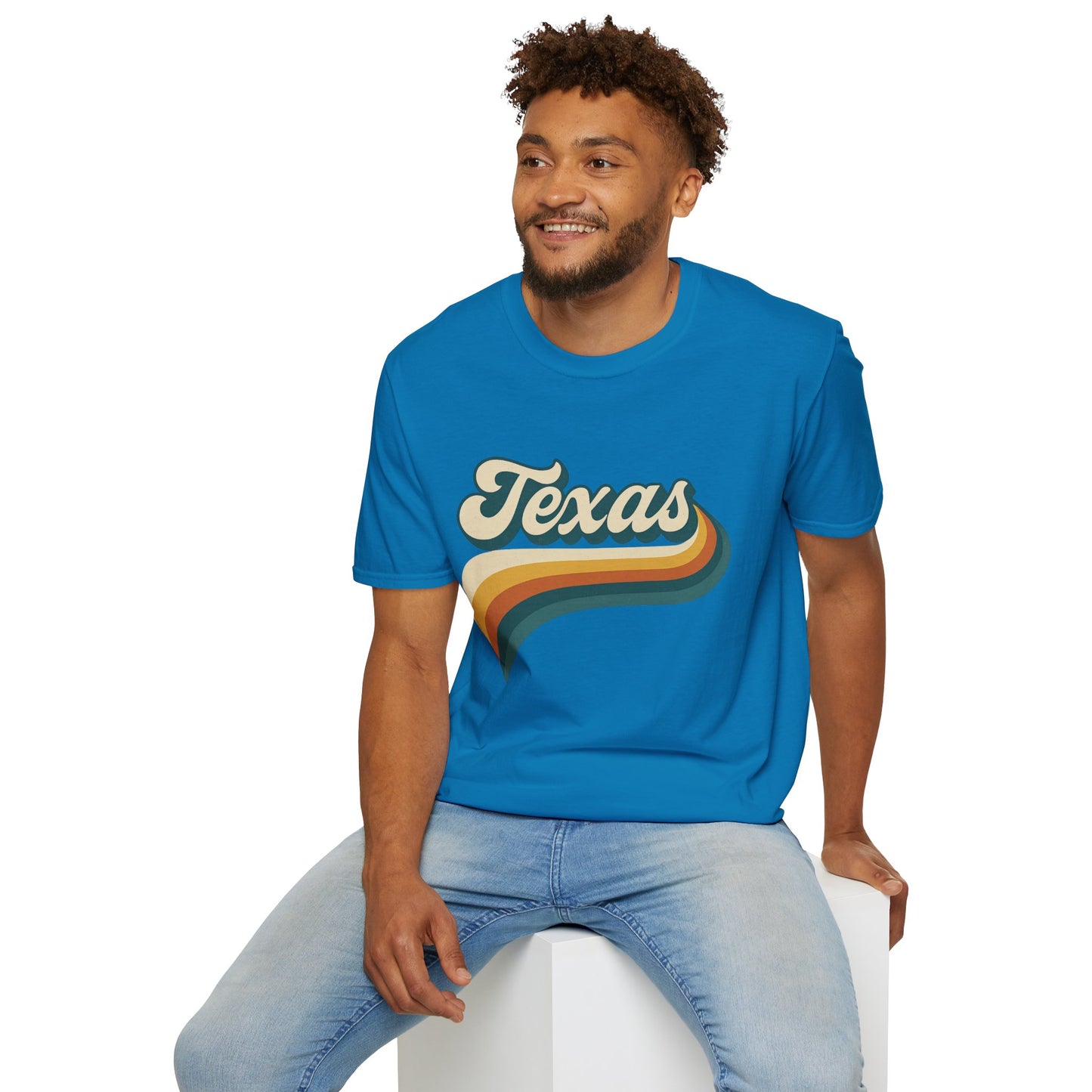 Retro Texas Shirt – Vintage Style Texas Wave Tee • Gildan Softstyle® Unisex Comfort • Gift for Texans • Groovy Southern State Pride Shirt