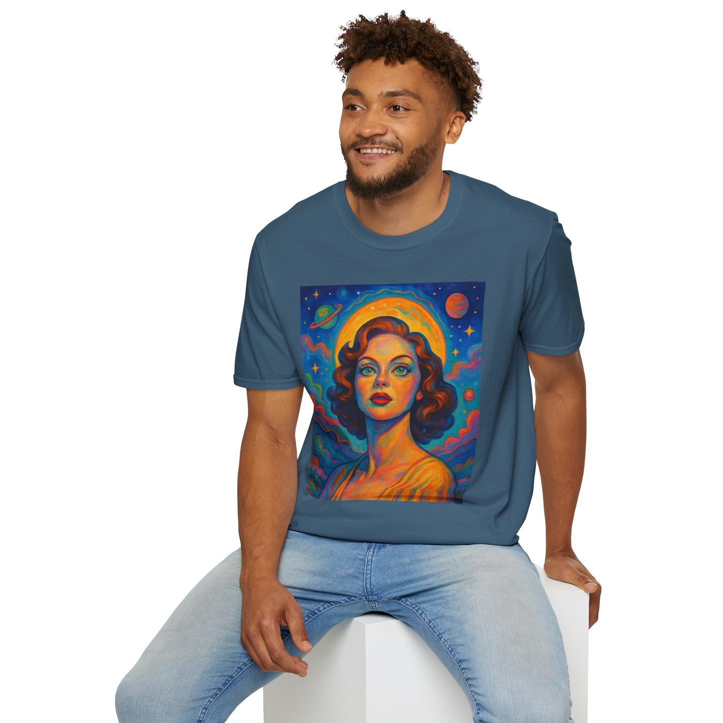 Retro Space Girl T Shirt Vintage Sci Fi Beauty Psychedelic Pop Art Galaxy Babe Tee Gift for Star Gazers Cosmic Fashion Astronaut Dreamwear