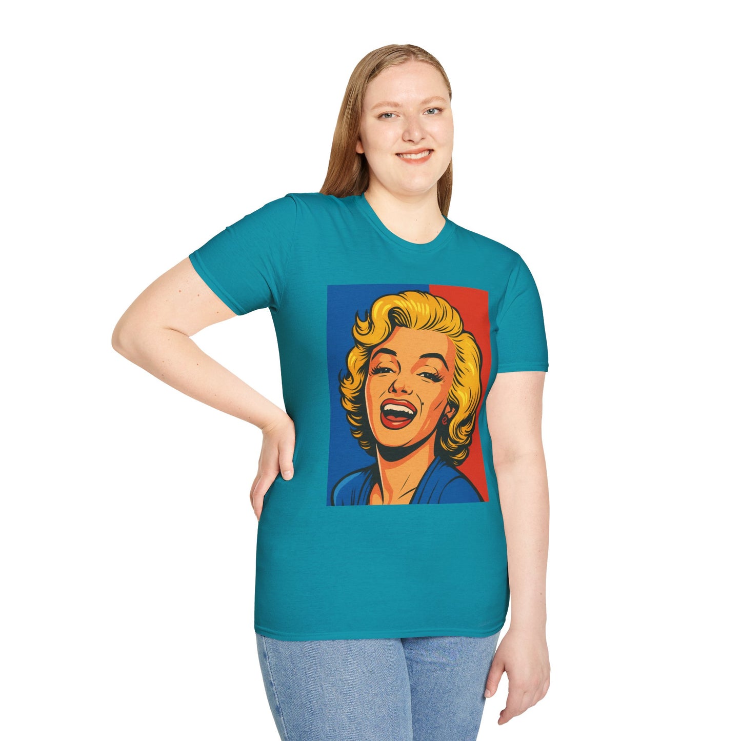Retro Blonde Bombshell T-Shirt – Pop Art Style Graphic Tee – Gift for Classic Movie Fans, Vintage Aesthetic Lovers, and Bold Fashion Enthusiasts